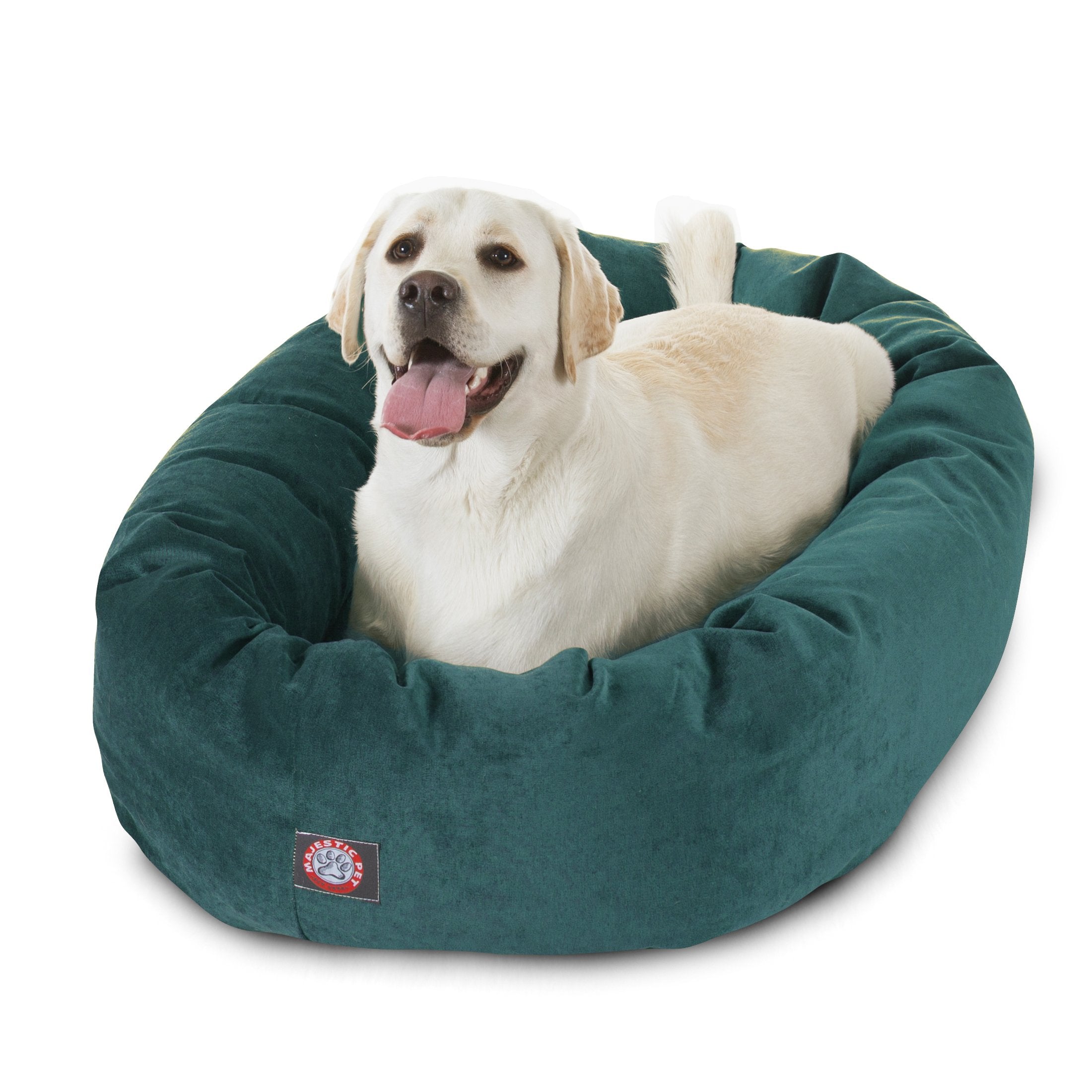 Majestic Pet 40 Inch Micro Velvet Calming Dog Bed Washable – Cozy Soft Round Dog Bed With Spine For Head Support - Fluffy Donut Dog Bed 40X29X9 (Inch) – Round Pet Bed Large – Marine