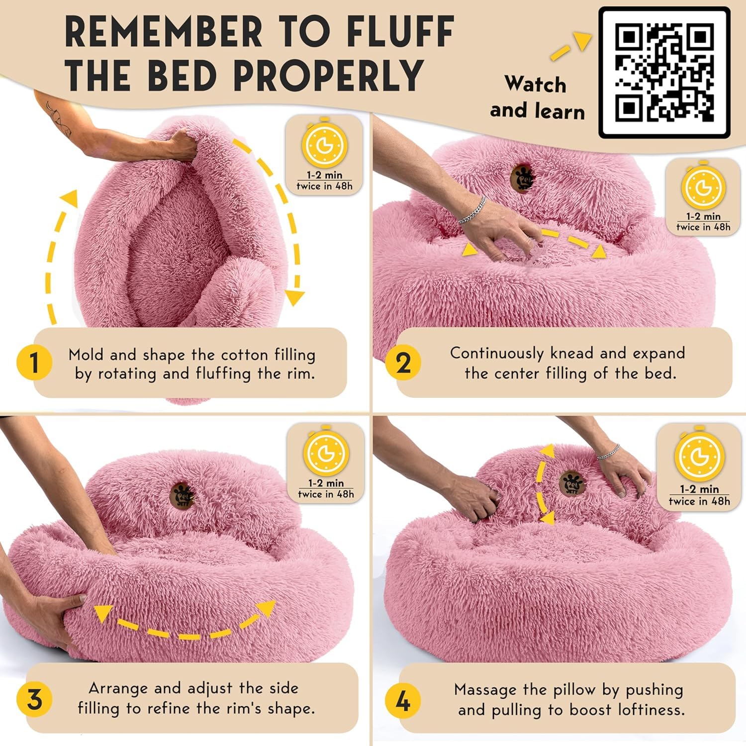 PetJett Calming Dog Bed for Small Dogs - 23 Donut Dog Beds, Anti-Slip & Washable Fluffy Plush Faux Fur Pet Bed, Anti-Anxiety Pre