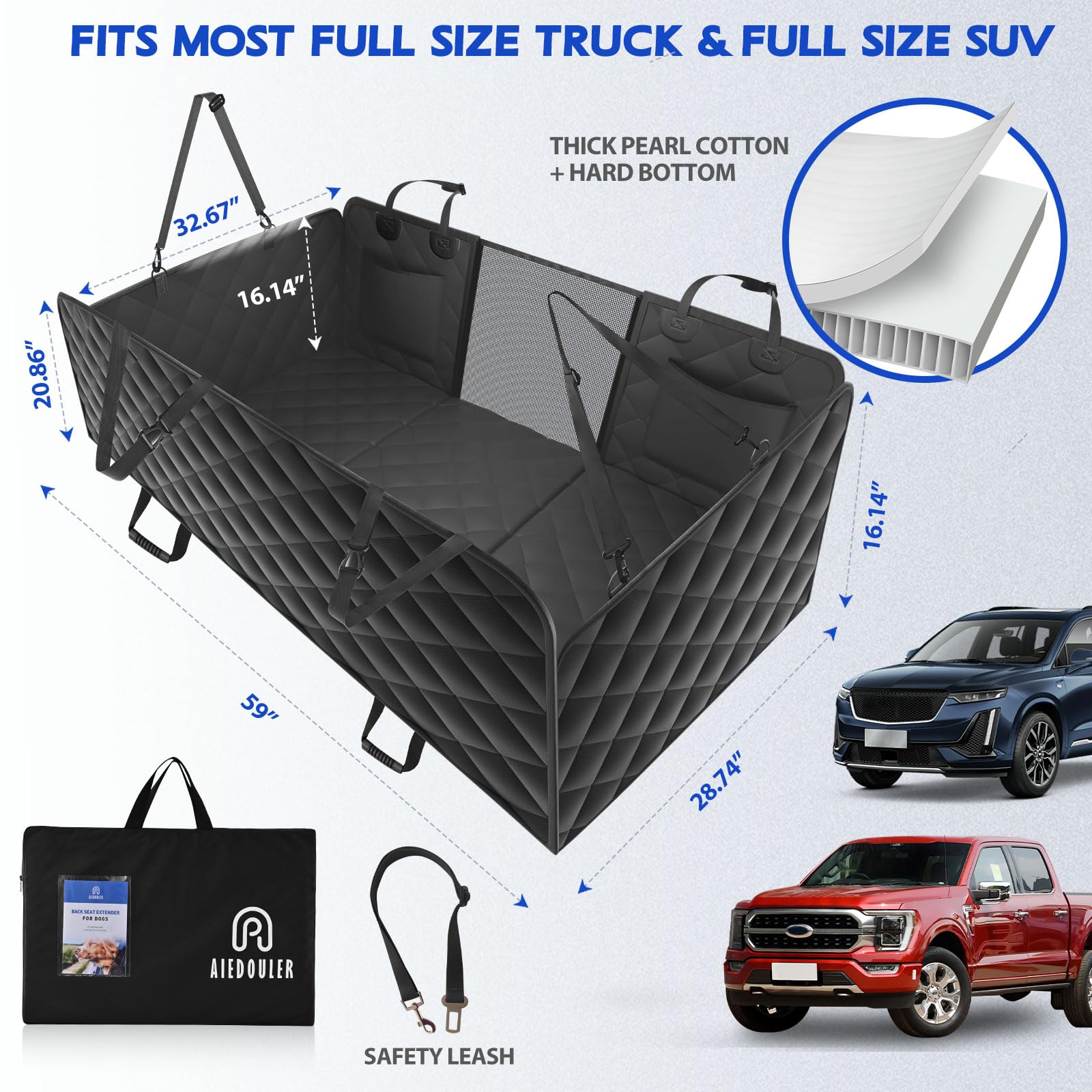 XL Truck Back Seat Extender for Dogs Hard Bottom, Dog Seat Cover for Back Seat Waterproof, Dog Hammock for Truck Full Size, Pet