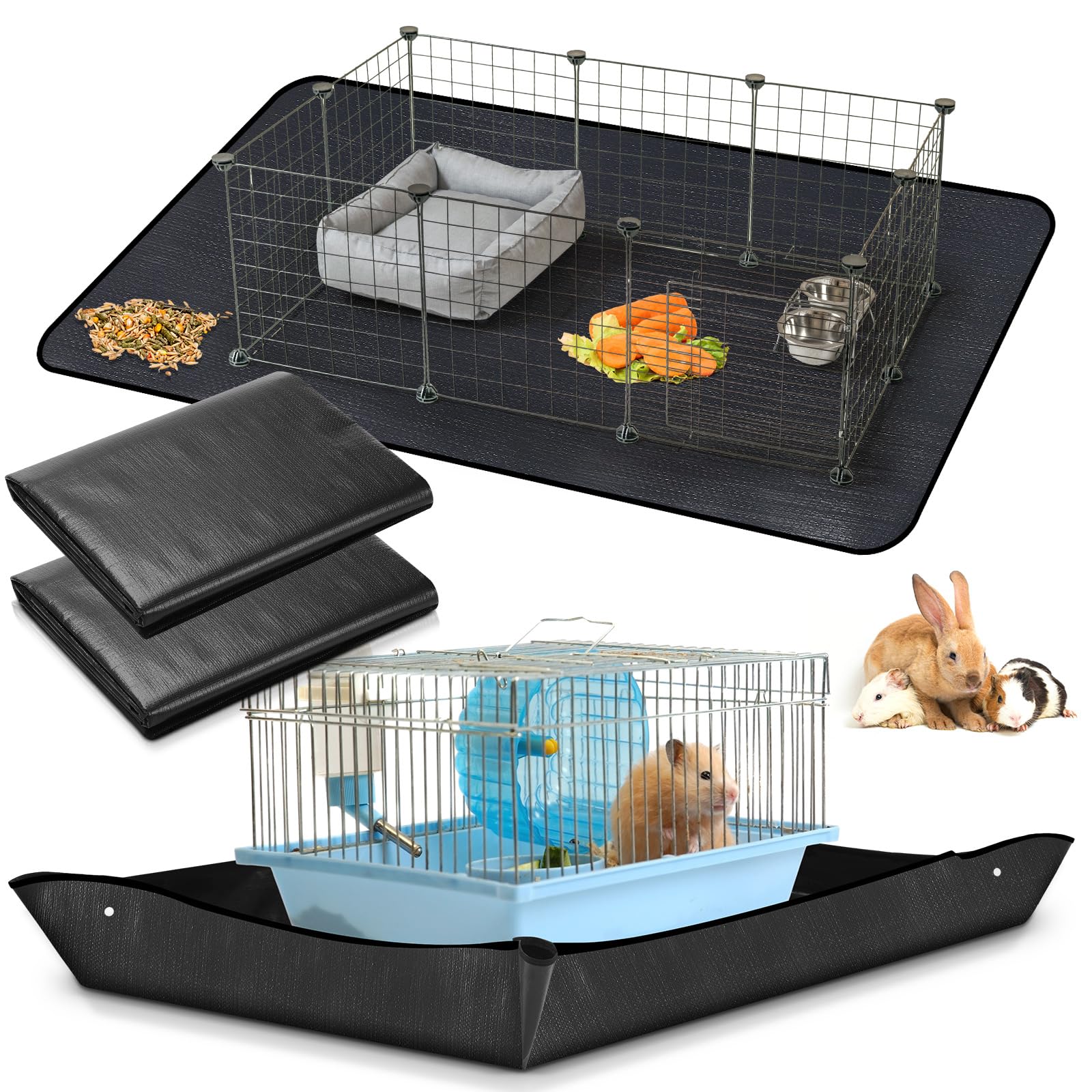 Abbylike 2Pcs Waterproof Pet Playpen Mat 59x39 Guinea Pig Cage Liner Tarp Bottom Reusable Base for Rabbits, Bunny, Ferrets and O