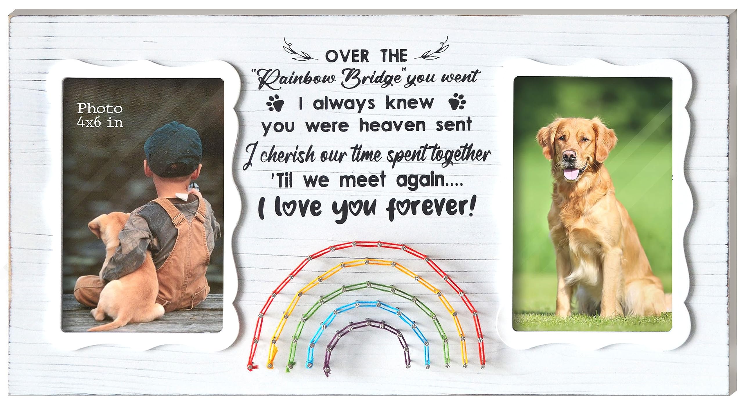Exquideca Dog Memorial Double Picture Frames 4X6 Inches - Pets Passing Away Sympathy Gift - Bereavement Remembrance Photo Frame 