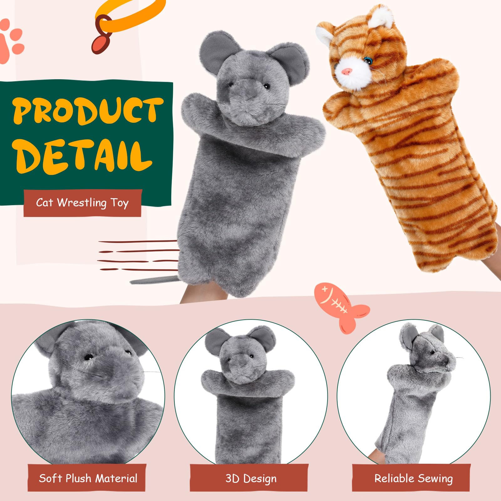 Sosation 2 Pcs Cat Wrestling Toy Glove Puppet 15.75 Large Cat Puppet Wrestler Interactive Glove for Fun, Playing, Soft Safe Kitt