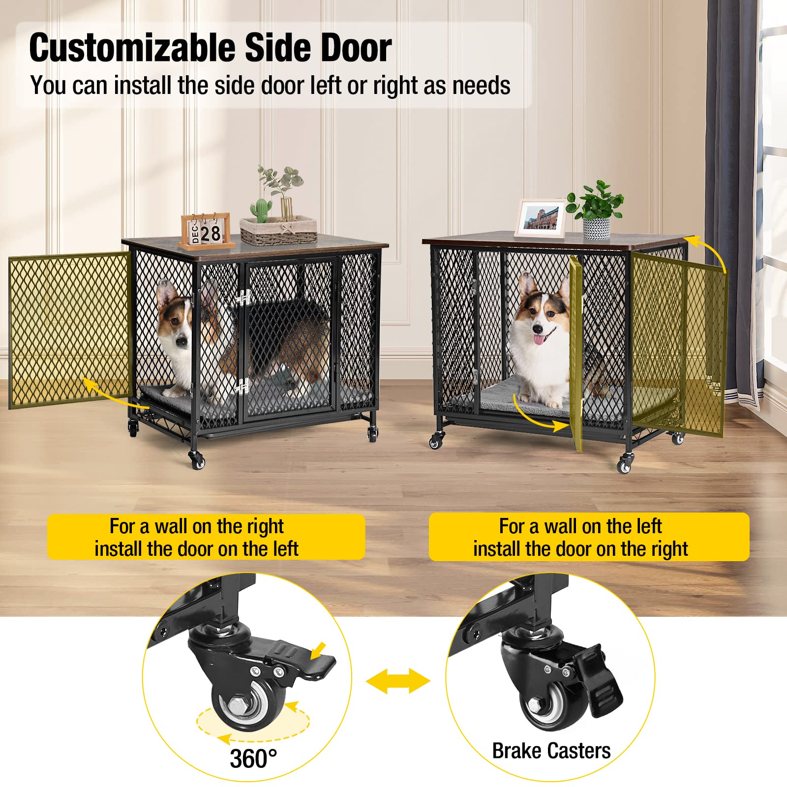Aivituvin Dog Crate Furniture Movable Side End Table Indoor Dog Kennel For Small Medium Large Dogs Double-Doors Wooden Dog House
