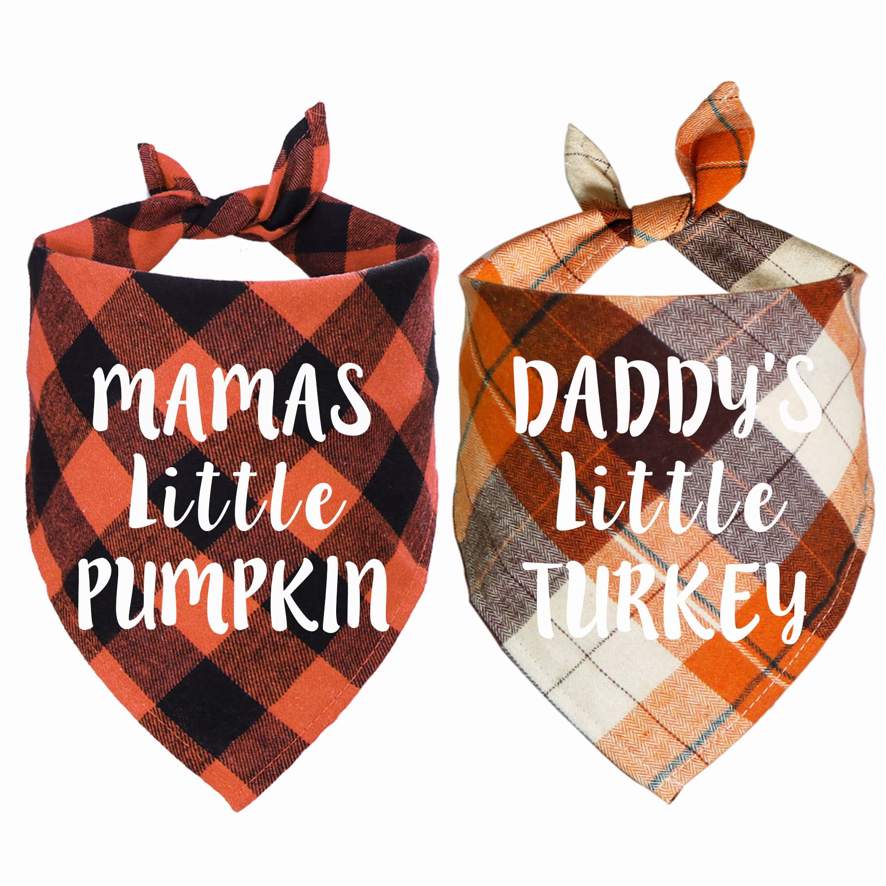 Stmk Holiday Plaid Dog Bandanas, 2 Pack Halloween Thanksgiving Day Daddy’S Little Turkey Mamas Little Pumpkin Dog Bandana Scarf For Halloween Thanksgiving Day Dog Puppy Costume (Holiday Style)