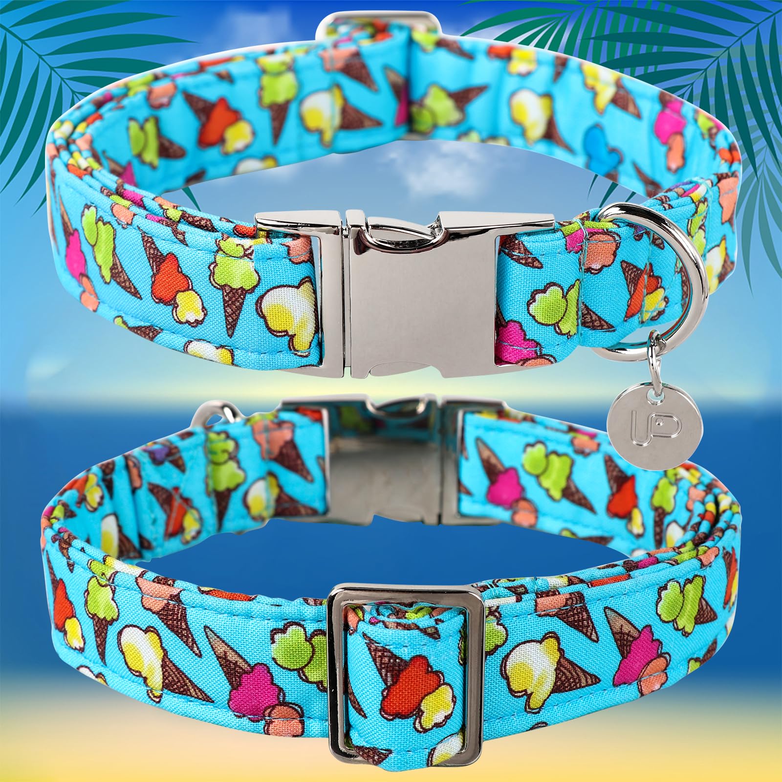 Up Urara Pup Ice Cream Summer Cotton Dog Collar With Metal Buckle Gift Collar For Small Medium Large Girls Or Boys Dogs Cute Dur