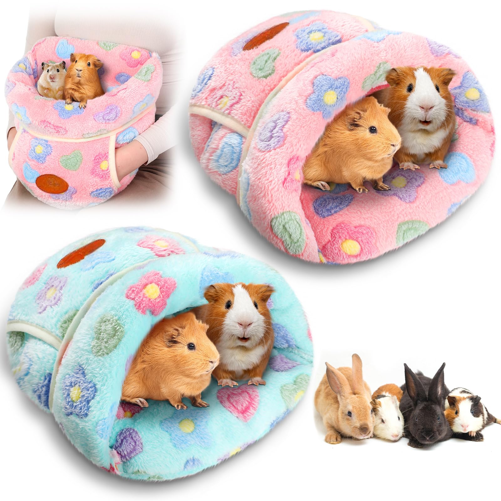 Wenqik 2 Pcs Guinea Pig Bed Cuddle Warm Hideout Small Animal Sack Cozy House Bedding Sleeping Cushion Portable Pet Carrier Cage 