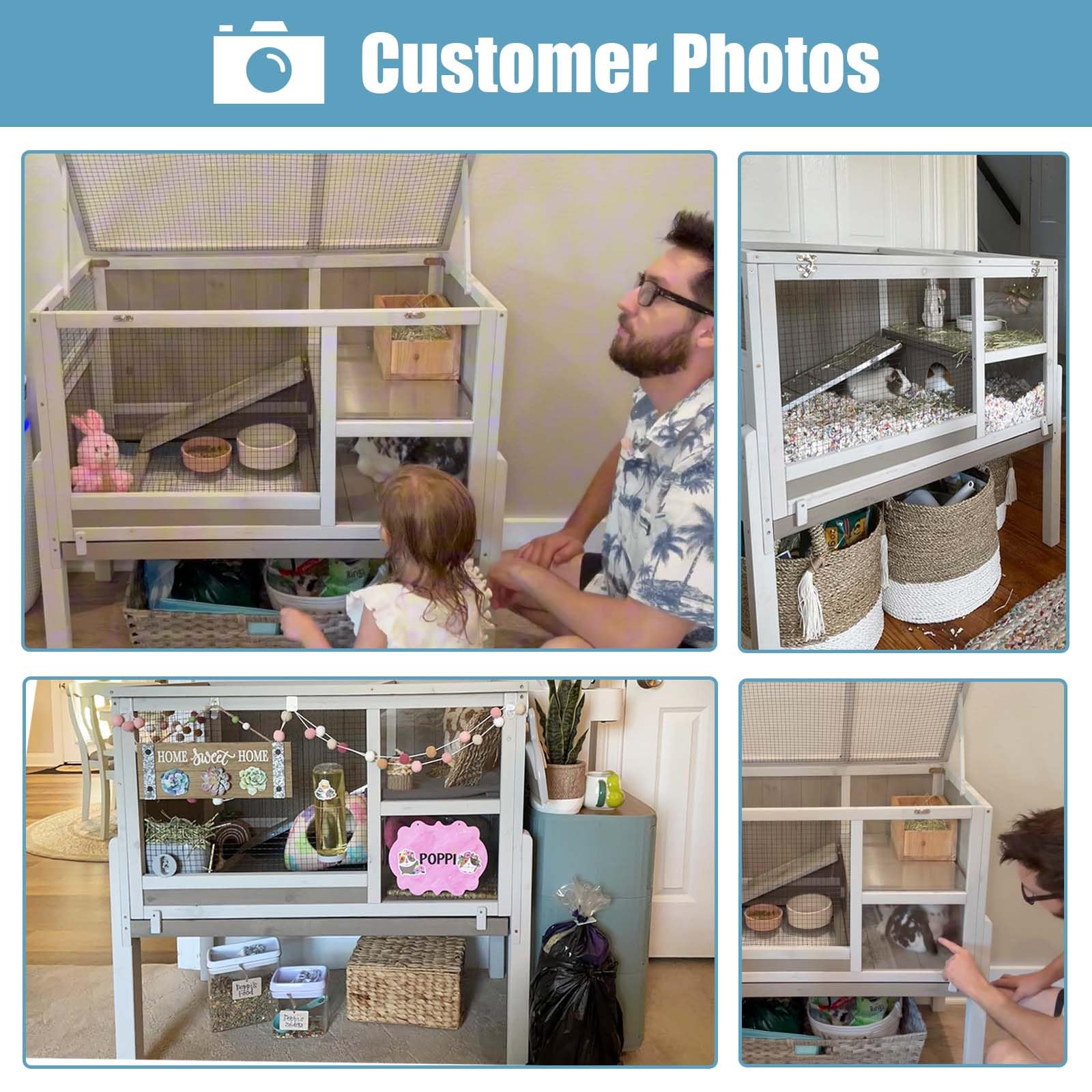 Gowoodhut Elevated Guinea Pig Cage 36.6' H Wooden Outdoor Rabbit Hutch With Wire Netting Above The Pull Out Tray, Detachable Le