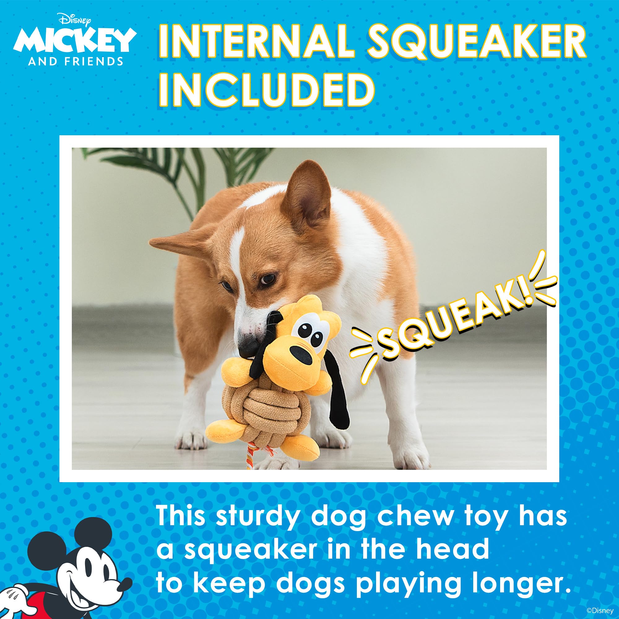 Disney For Pets Pluto Knotty Rope Pet Toy With Squeaker, 9 Inch | Squeaky Dog Toys For Pets | Rope Tug Toy For Dogs Inspired By