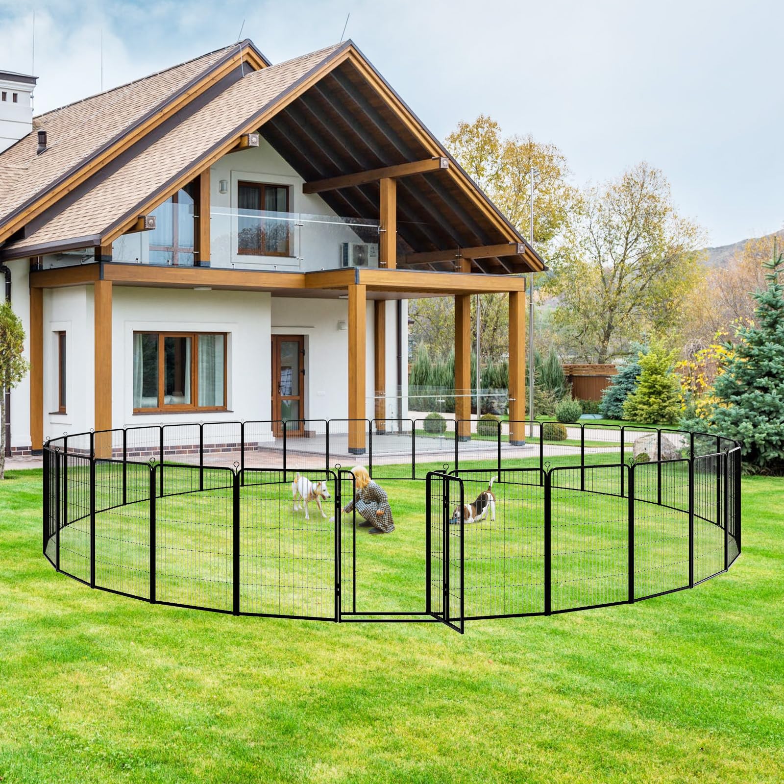 Kfvigoho Dog Playpen - Heavy Duty Metal 32 Panels, 47" High, Anti-Rust, Portable for Outdoor Use, 84FT, Black