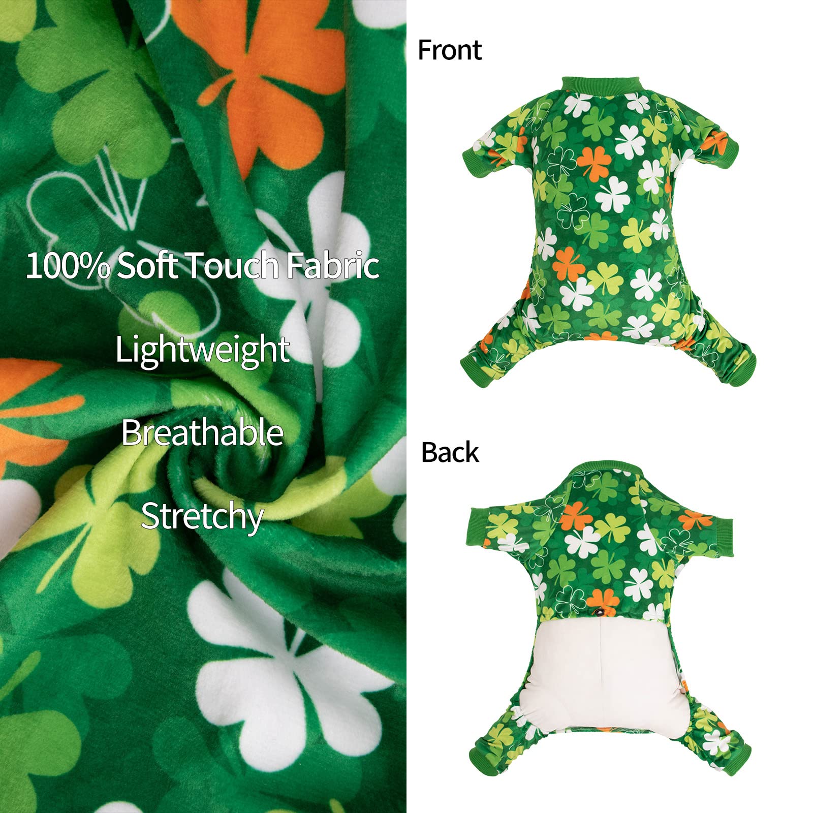 Cutebone Clover St.Patrick'S Day Small Dog Pajamas Soft Puppy Pjs Fleece Stretchy Onesie Cat Clothes For Daily Wear P275L