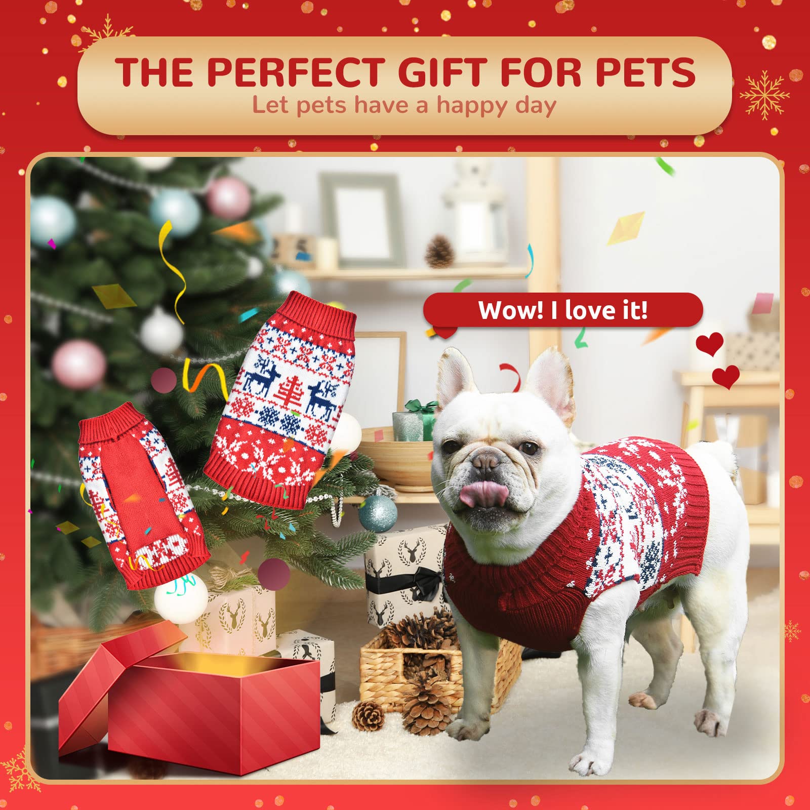 Baejmjk Dog Christmas Sweater Xmas Pet Dog Turtleneck Clothes For Small Medium Large Dogs Soft Warm Puppy Cat Knit Jumper Dog Outfits Dog Pullover For Fall Winter Red Elk(B,X-Small)
