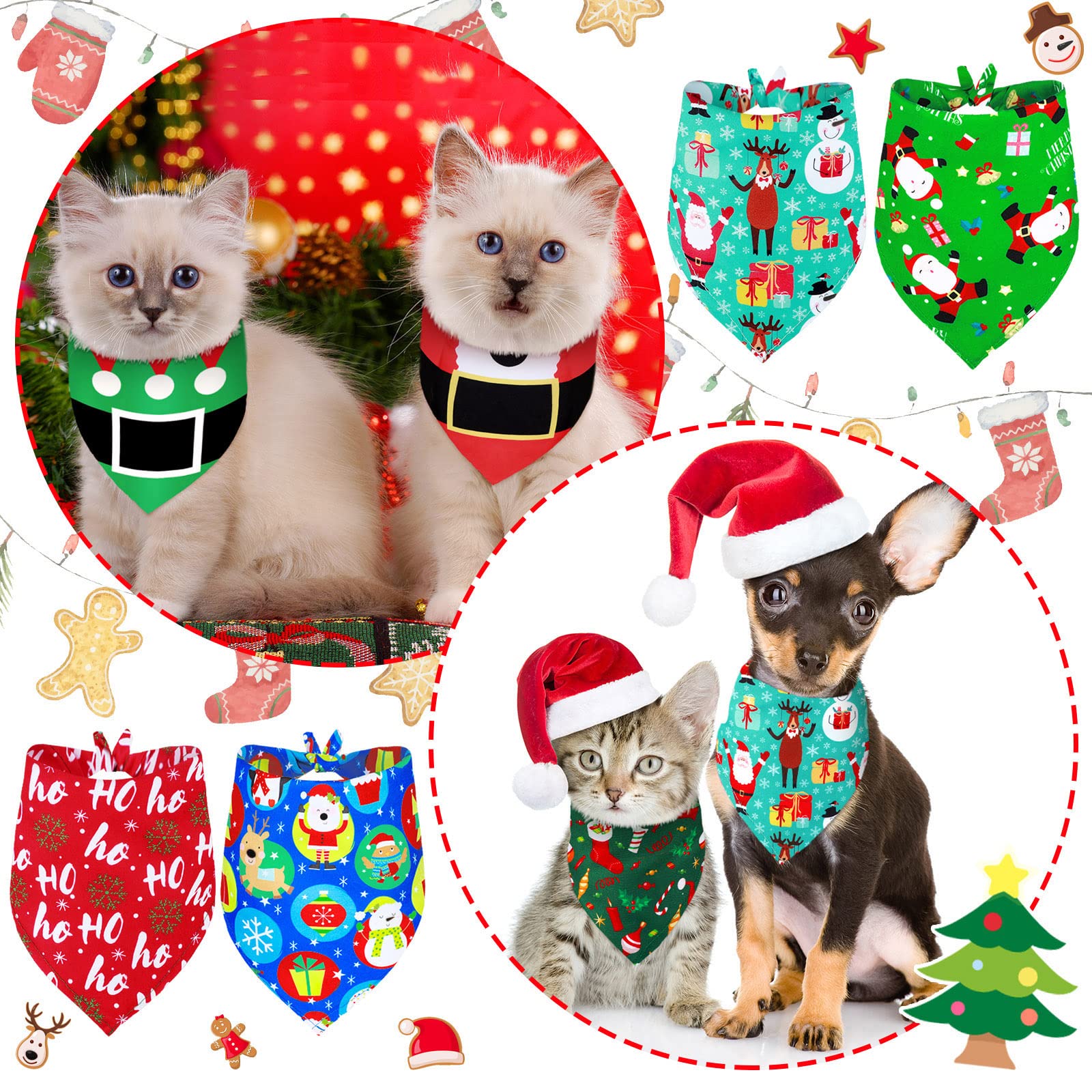 Weewooday 20 Pieces Christmas Dog Bandanas For Dogs Santa Claus Christmas Tree Triangle Pet Bib Adjustable Pet Bandana Soft Dogg