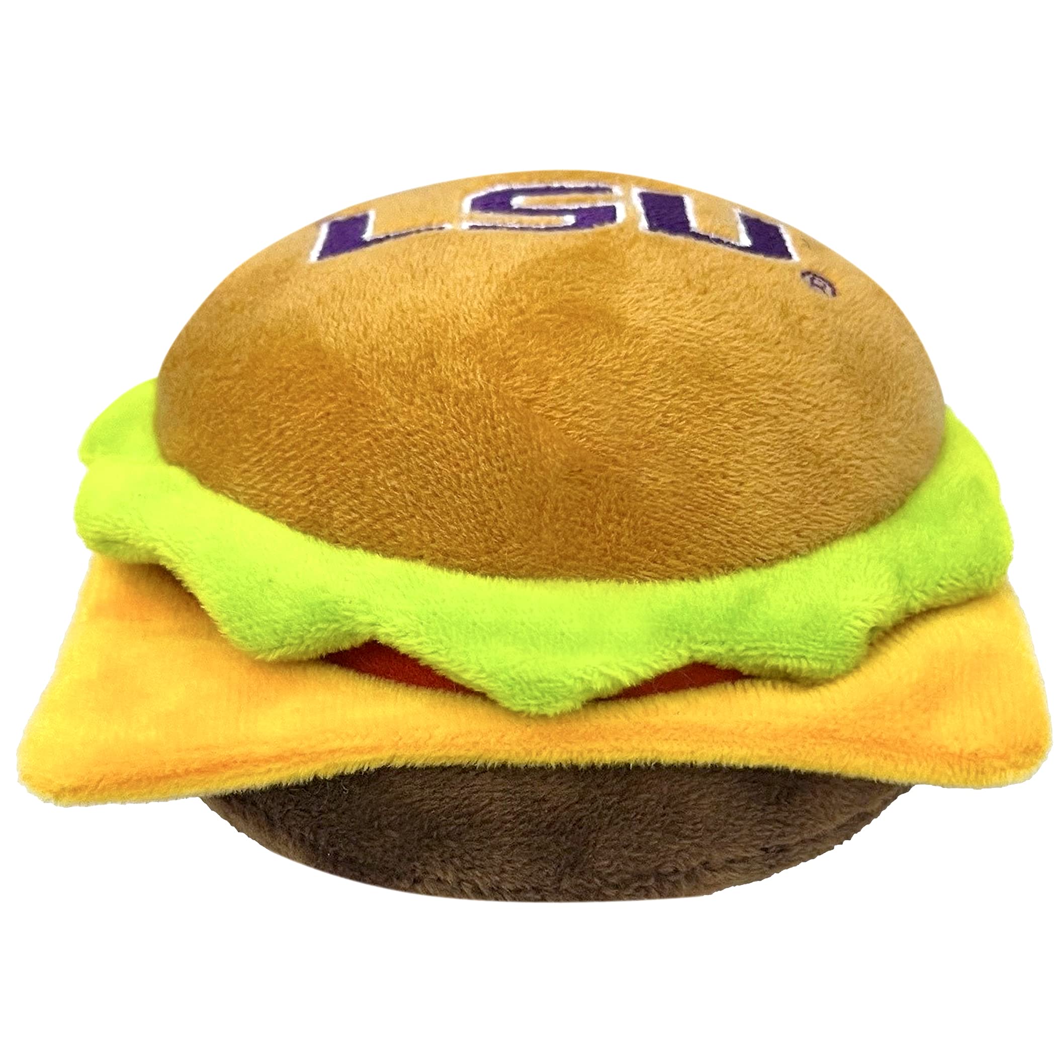 Pets First Ncaa Lsu Tigers Cheeseburger Plush Dog & Cat Squeak Toy- Cutest Stadium Hamburger Snack Plush Toy For Dogs & Cats Wit