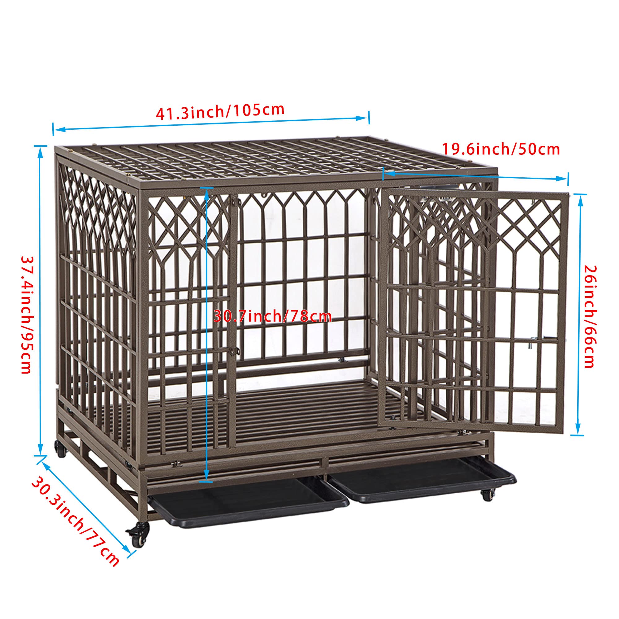 Smonter Heavy Duty Dog Crate Strong Metal Pet Kennel Playpen With Two Prevent Escape Locks Large Dogs Cage With Wheels (Strength