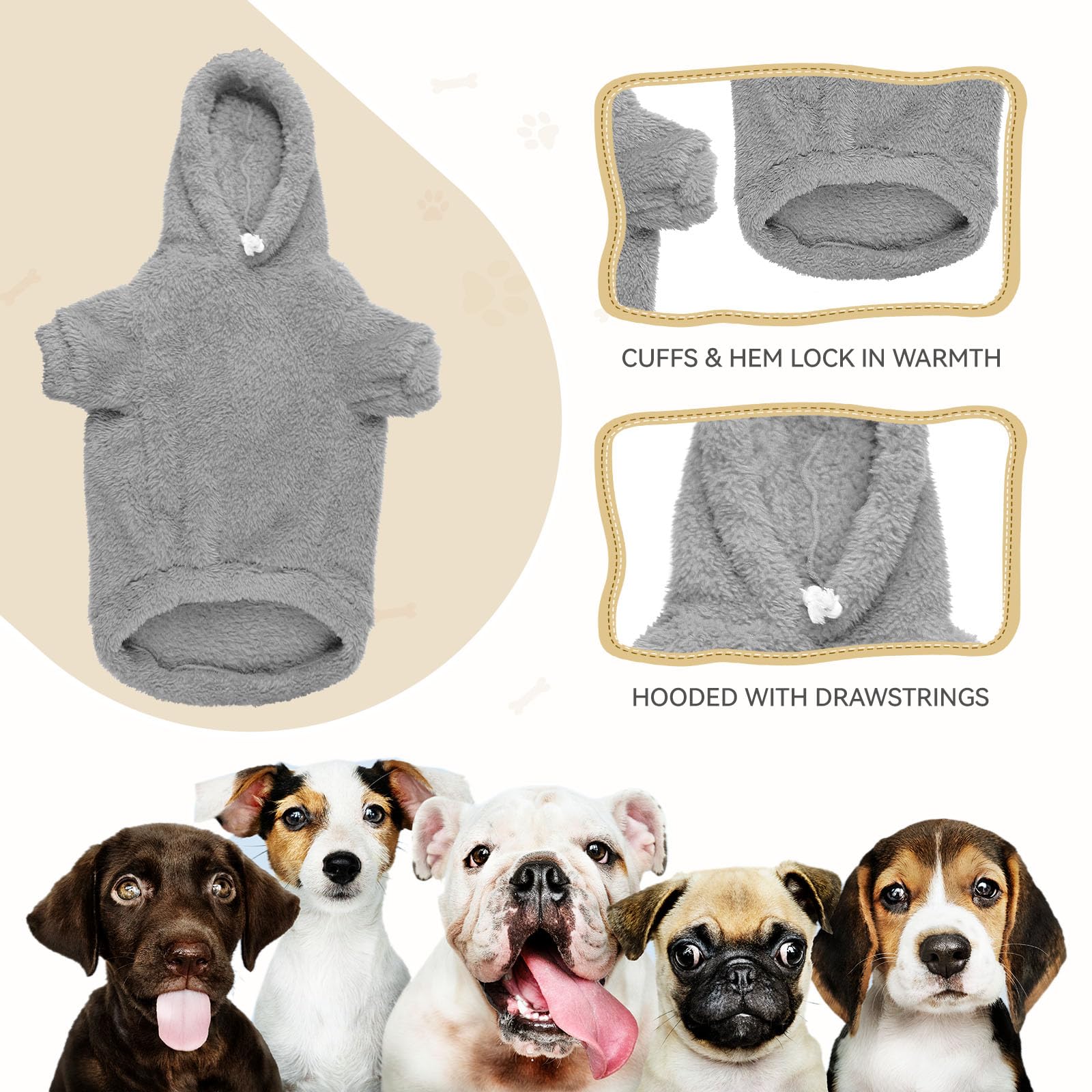 Fuzzy Dog Hoodie - Soft Double-Sided Plush Fleece Dog Sweater - Grey-L