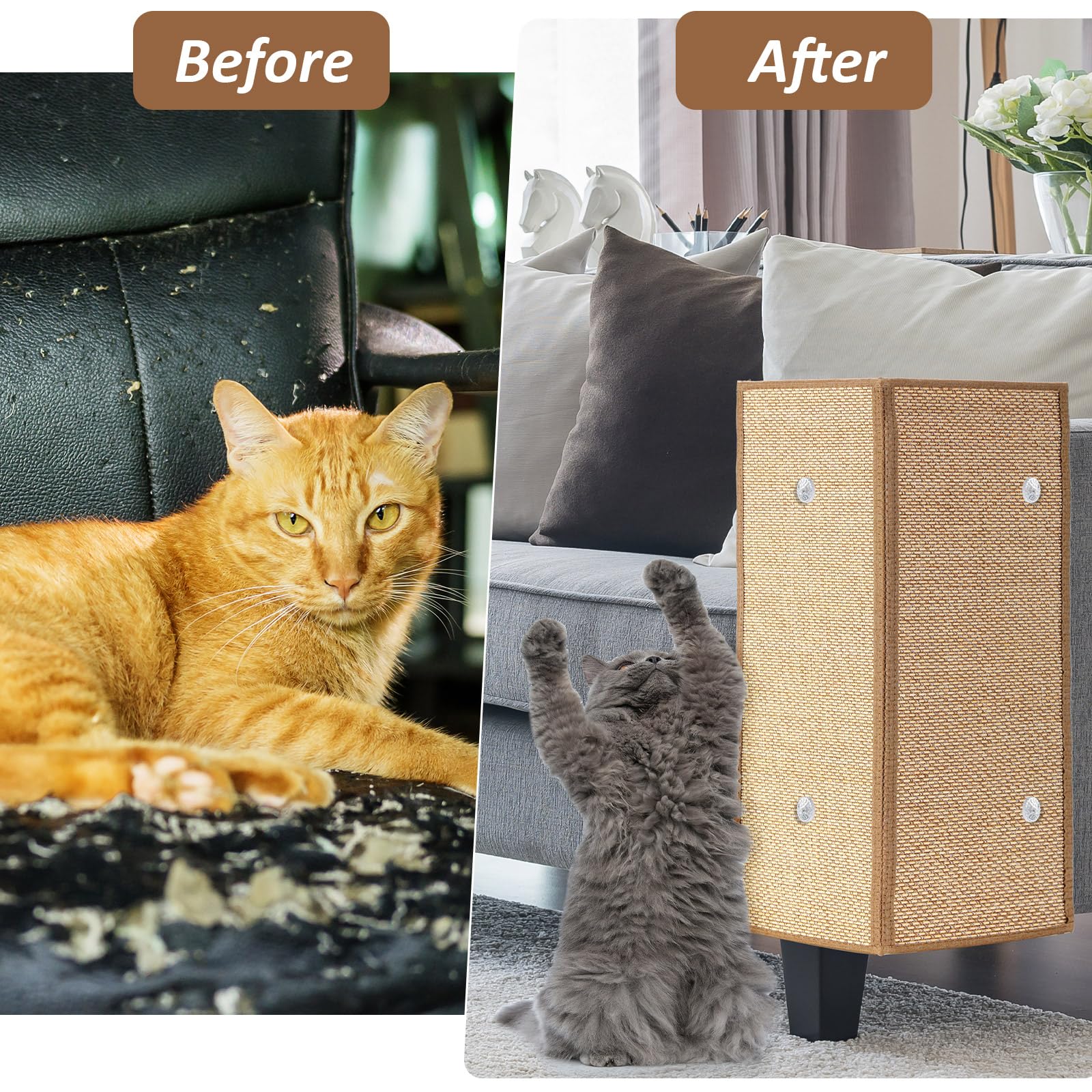 Newwiee 2 Pcs 23.6 x 15.7 Inch Couch Cat Scratch Protector Sofa Cat Scratching Mat with Helical Nails, Protector Pads for Pet In