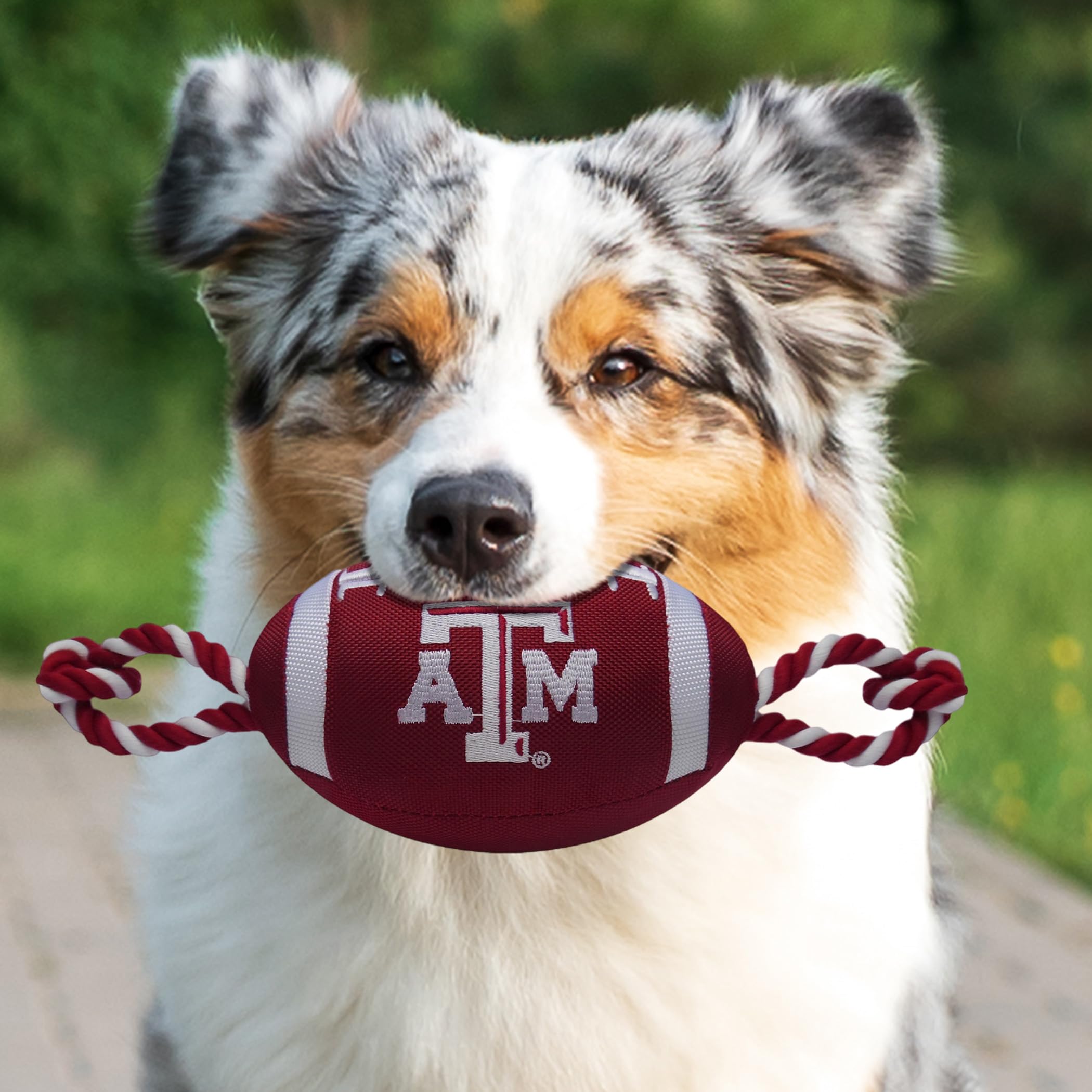 Pets First Ncaa Texas A&M Aggies Football Dog Toy, Tough Quality Nylon Materials, Strong Pull Ropes, Inner Squeaker, Collegiate Team Color