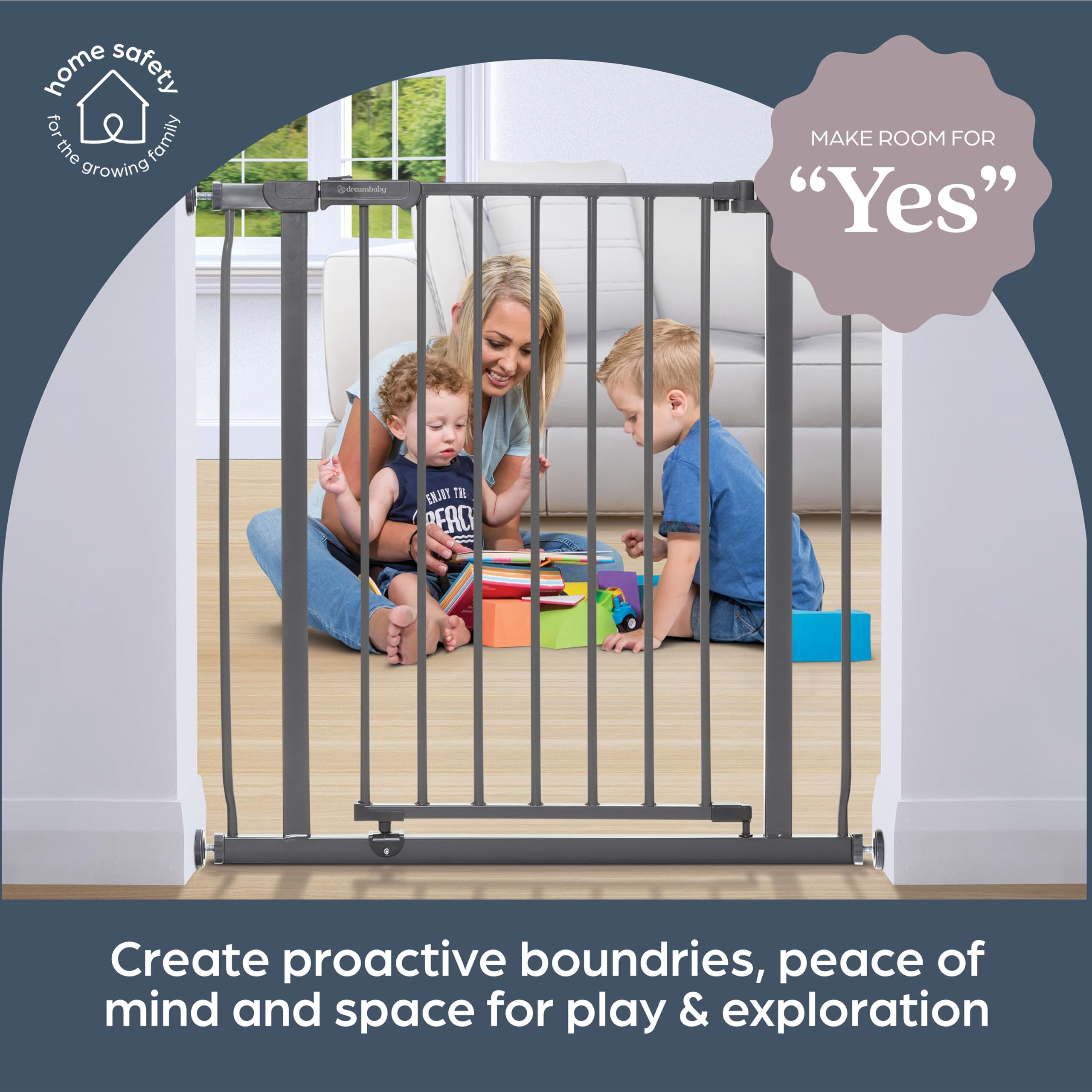 Dreambaby Ava Baby Gate - 29.5-40" Adjustable Metal Gate for Stairs & Doorways, Charcoal, Model L2098BB