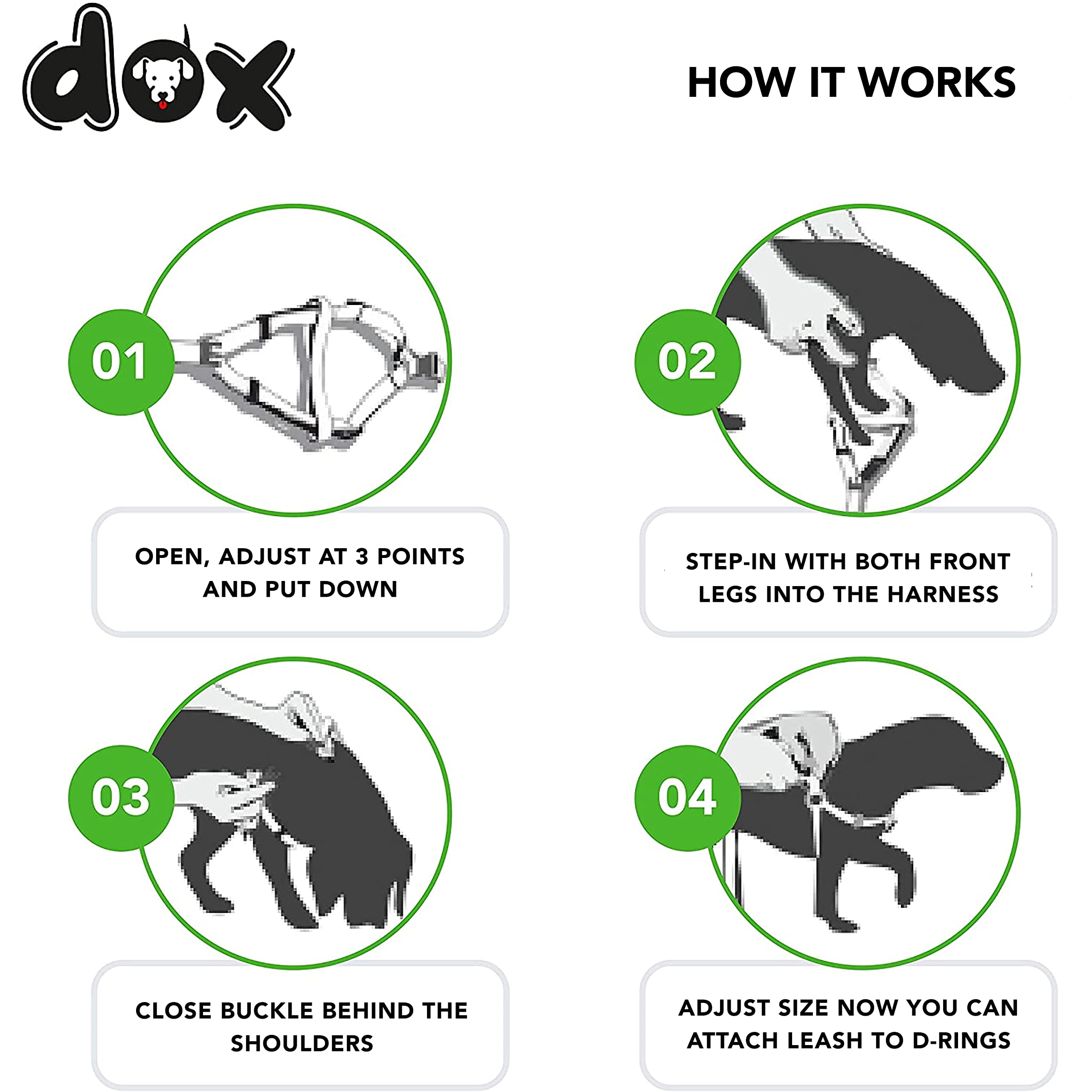 Ddoxx Nylon Step-In Dog Harness - Adjustable Chest Harness Dogs - S (Green), Cat Uti