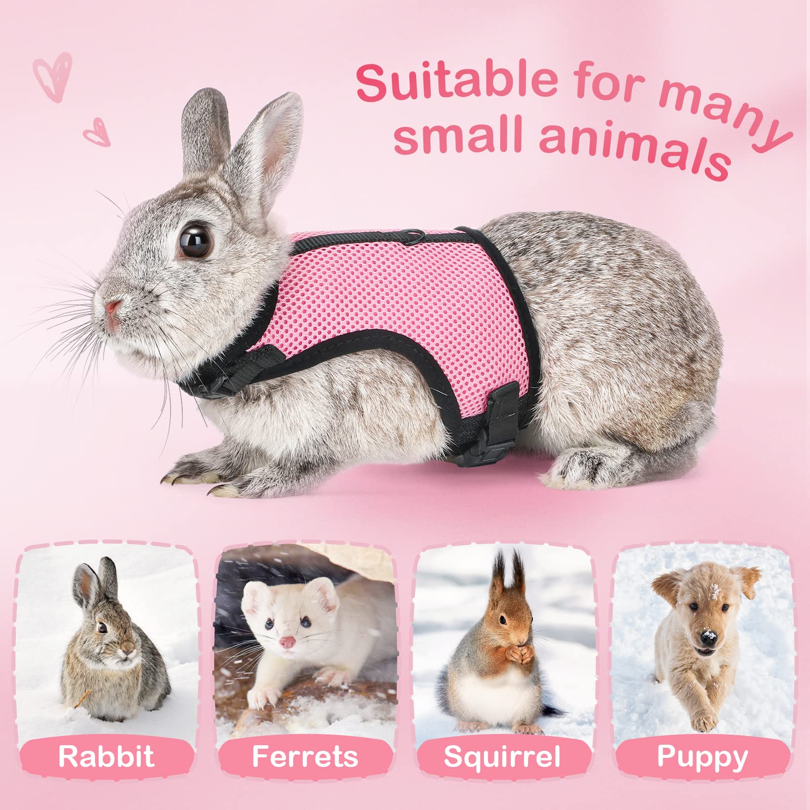 Pettom Bunny Rabbit Guinea Pig Harness Stretchy Elastic Leash Cute Soft Mesh Small Pet Harness No Pull Comfort Outdoor Walking J