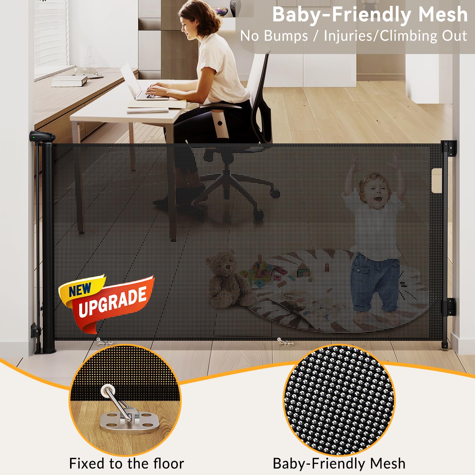 138 Inch Retractable Baby Gates Extra Wide, Uamector Mesh Baby Gate or Dog Gate,Toddler Pet Retractable Gate Adjustable Length f