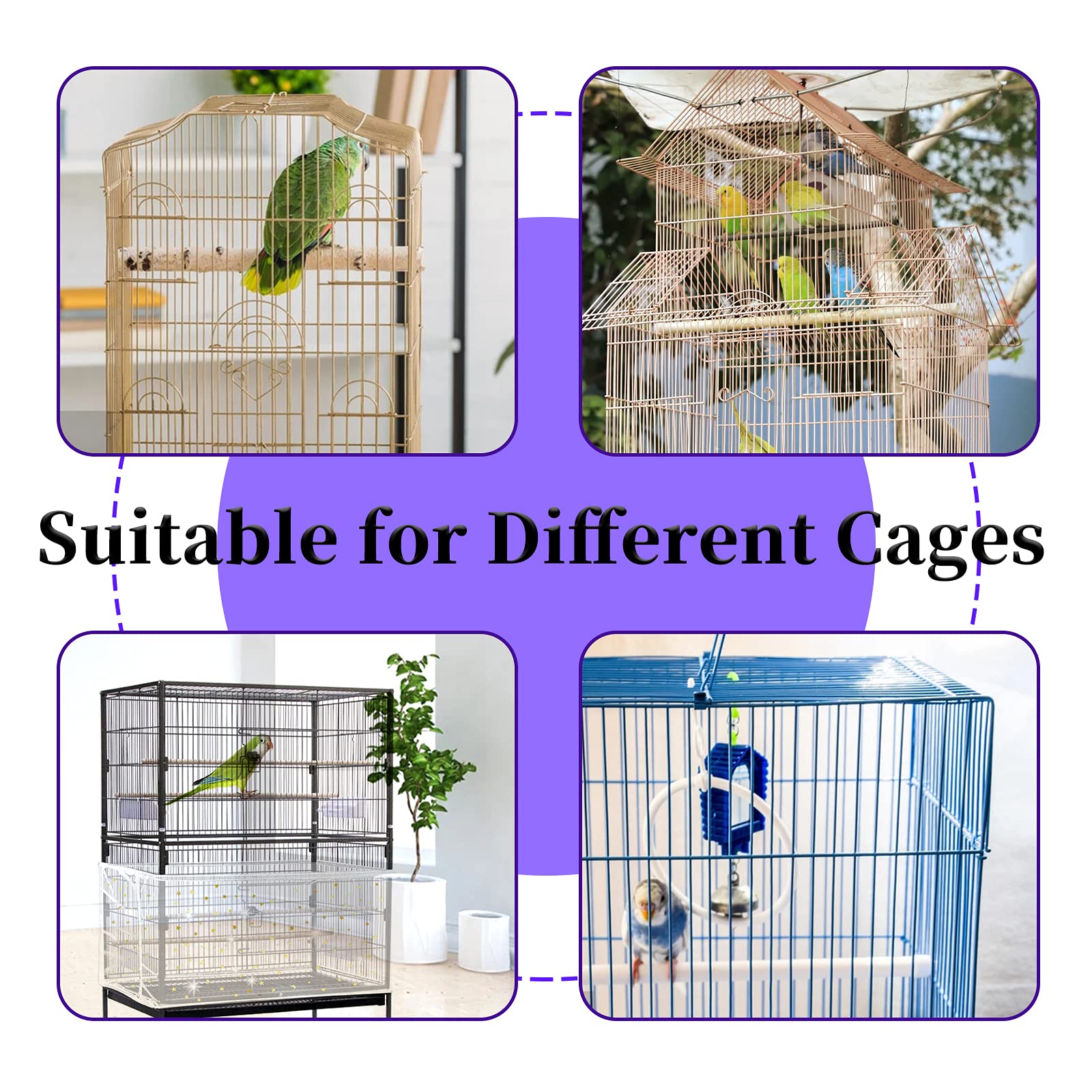 Daoeny Large Bird Cage Cover, Bird Cage Seed Catcher, Adjustable Soft Nylon Mesh Net With Twinkle Moon Star, Birdcage Cover Skirt Seed Guard For Parrot Parakeet Macaw Round Square Cages (White)