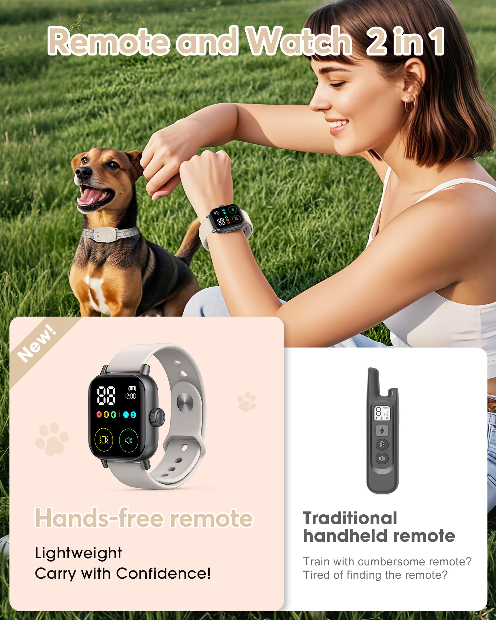 Jugbow Dog Training Collar with Remote, 3300FT Waterproof E-Collar, IPX7, Vibration & Beep for 10-120 lb Dogs, White