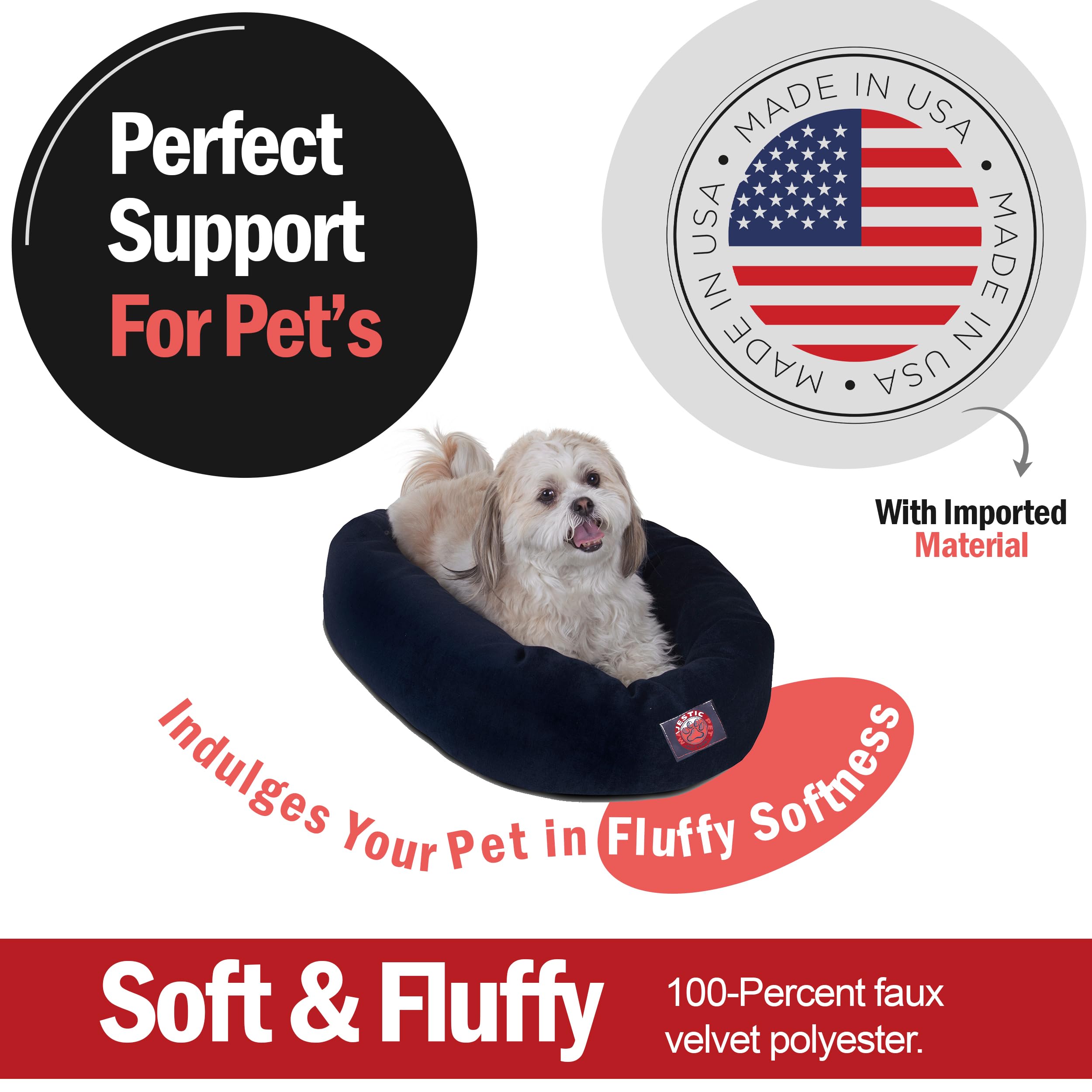 Majestic Pet 24 Inch Micro Velvet Calming Dog Bed Washable - Cozy Soft Round Dog Bed With Spine For Head Support - Fluffy Donut