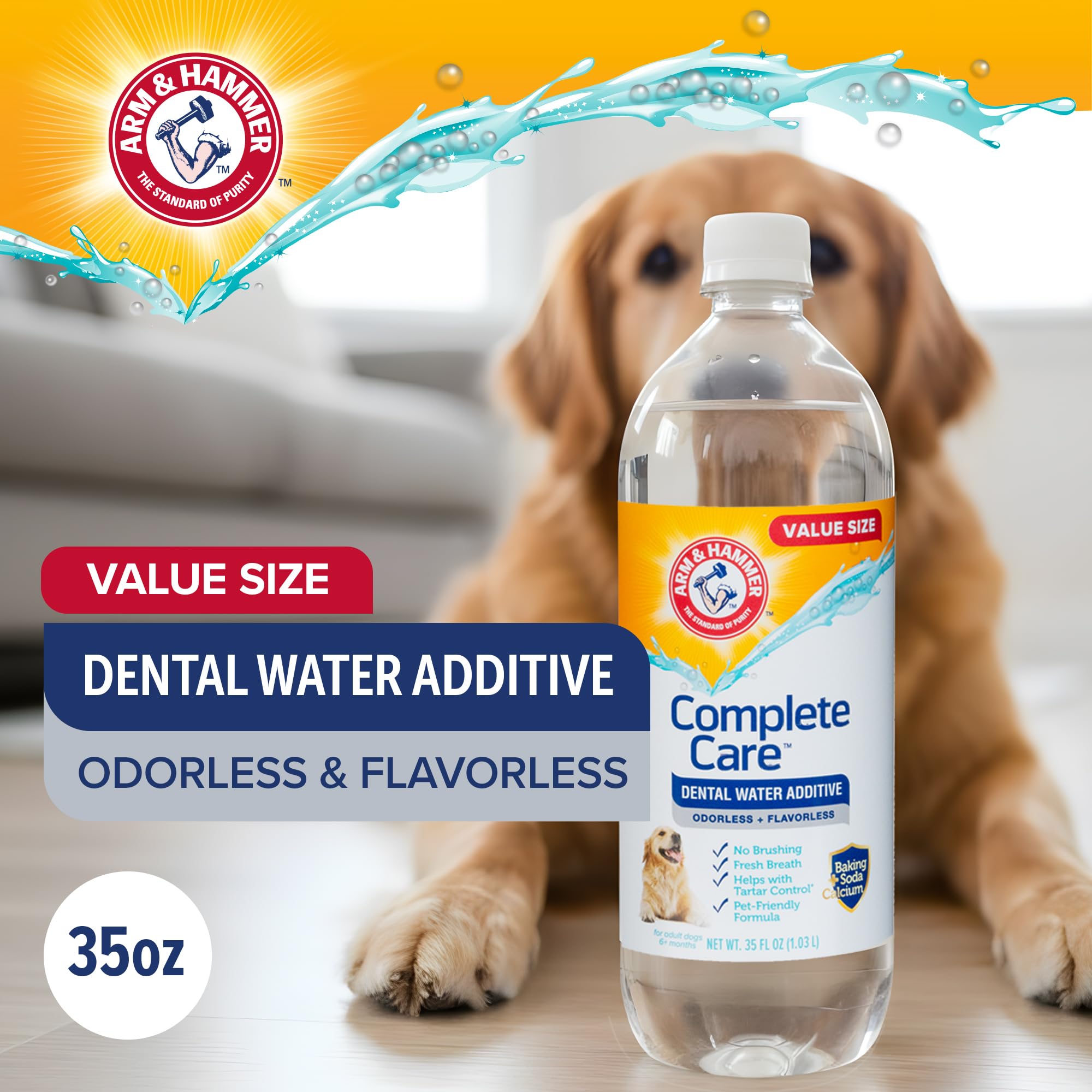 Arm & Hammer Complete Care Dental Water Additive for Dogs, Dog Breath Freshener, Dog Mouth Wash or Dental Rinse, Simply Add to P