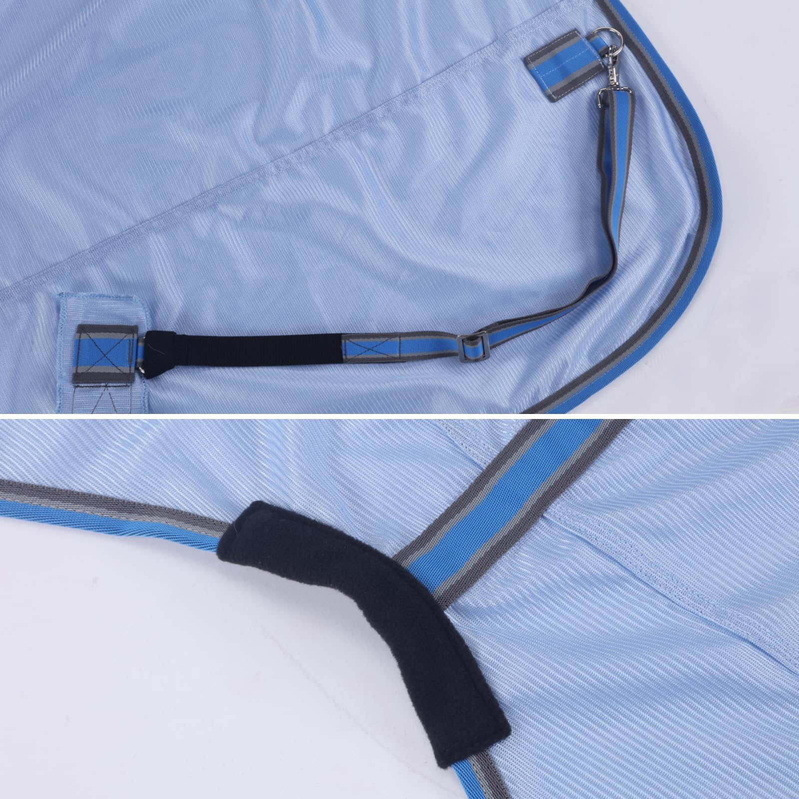 Gallopoff Horse Fly Sheet, Standard Neck Comfy Mesh Fly Sheet For Horses, Equine Summer Sheets Uv-Protective Lightblue 66