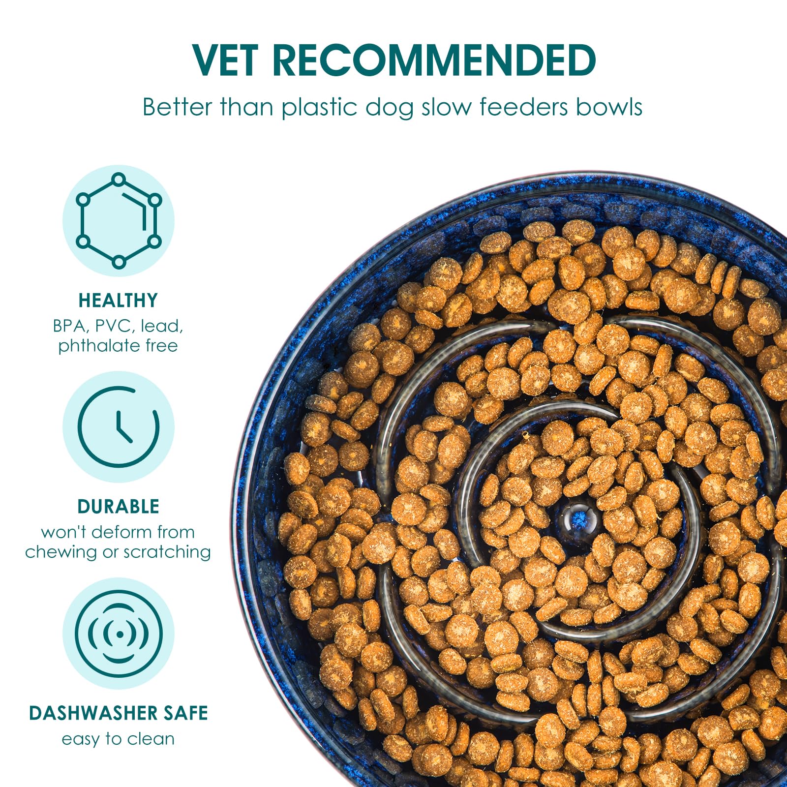 vancasso Slow Feeder Dog Bowl, 3 Cups Ceramic Slow Feeder for Large Breed, Puzzle Maze Dog Food Bowl for Fast Eater, Blue