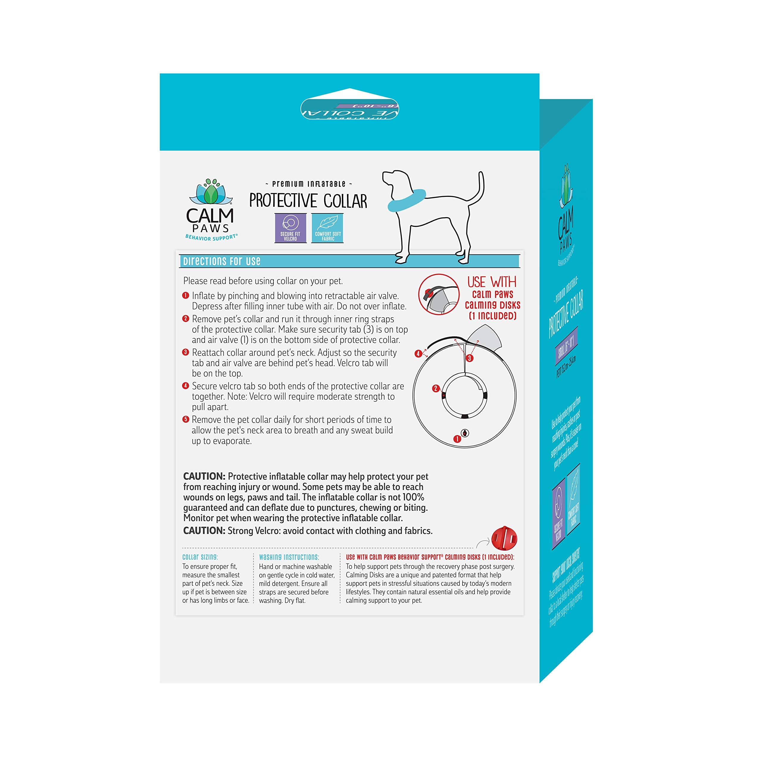 Calm Paws Behavior Support Protective Inflatable Collar Small w/Dog Calming Disc