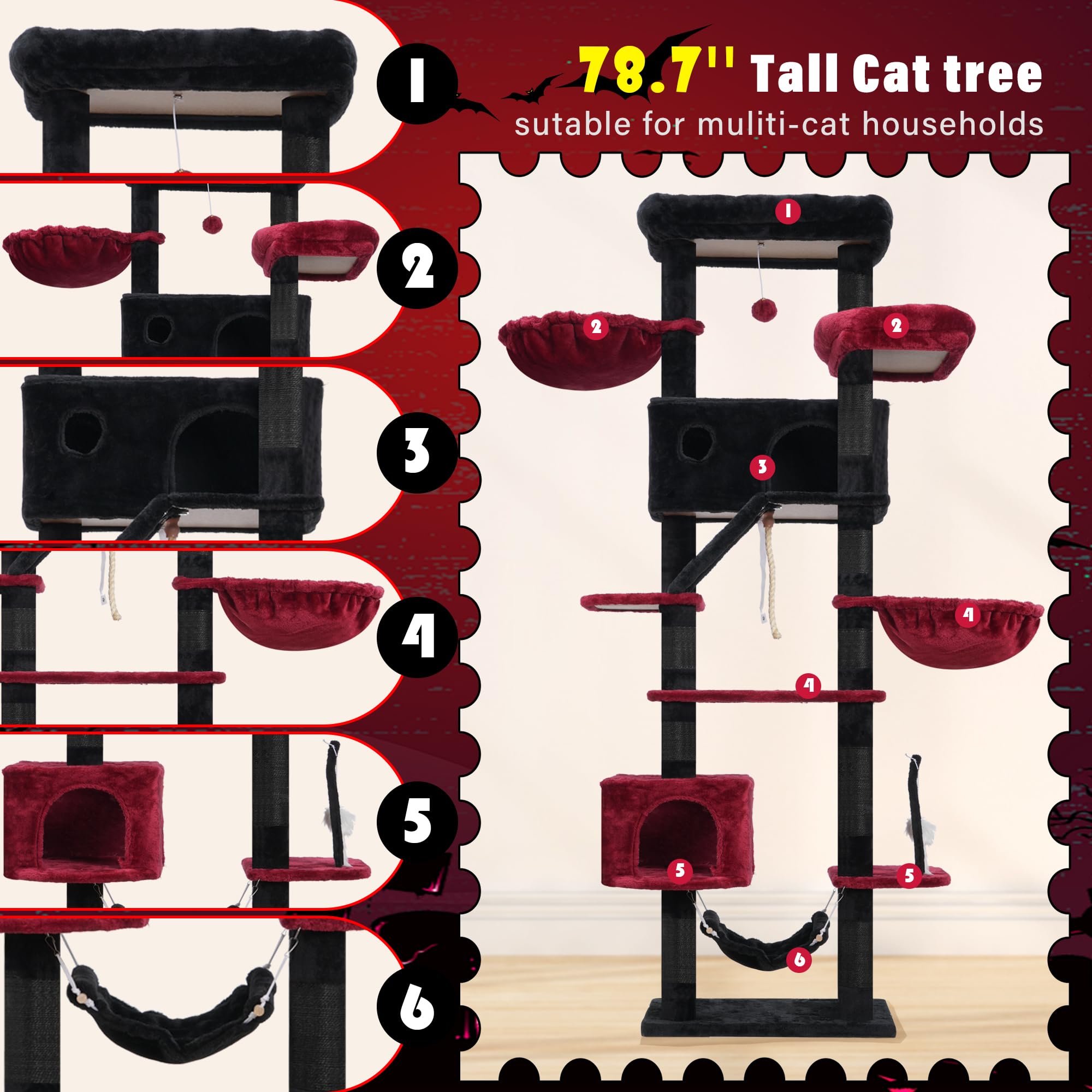Gitelsnour Gothic Cat Tree For Large Cats, 78.7''(200Cm) Tall Cat Tower For Indoor Cats Multiple Cats With Large Top Perch, Cat