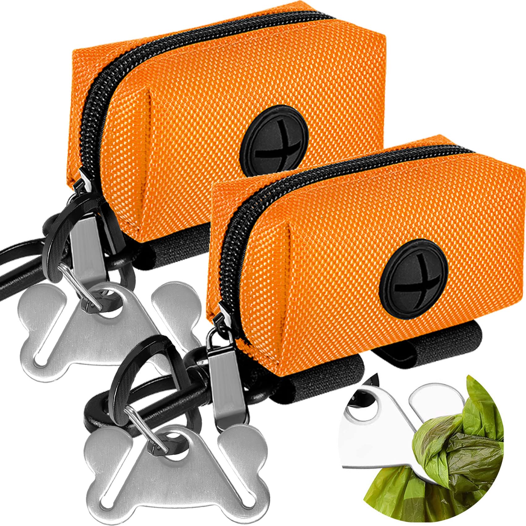 2 Pack Dog Poop Bag Holder for Leash Attachment - Waste Bag Dispenser for Leash - Fits Any Dog Leash - Portable Set with 1 Hand 