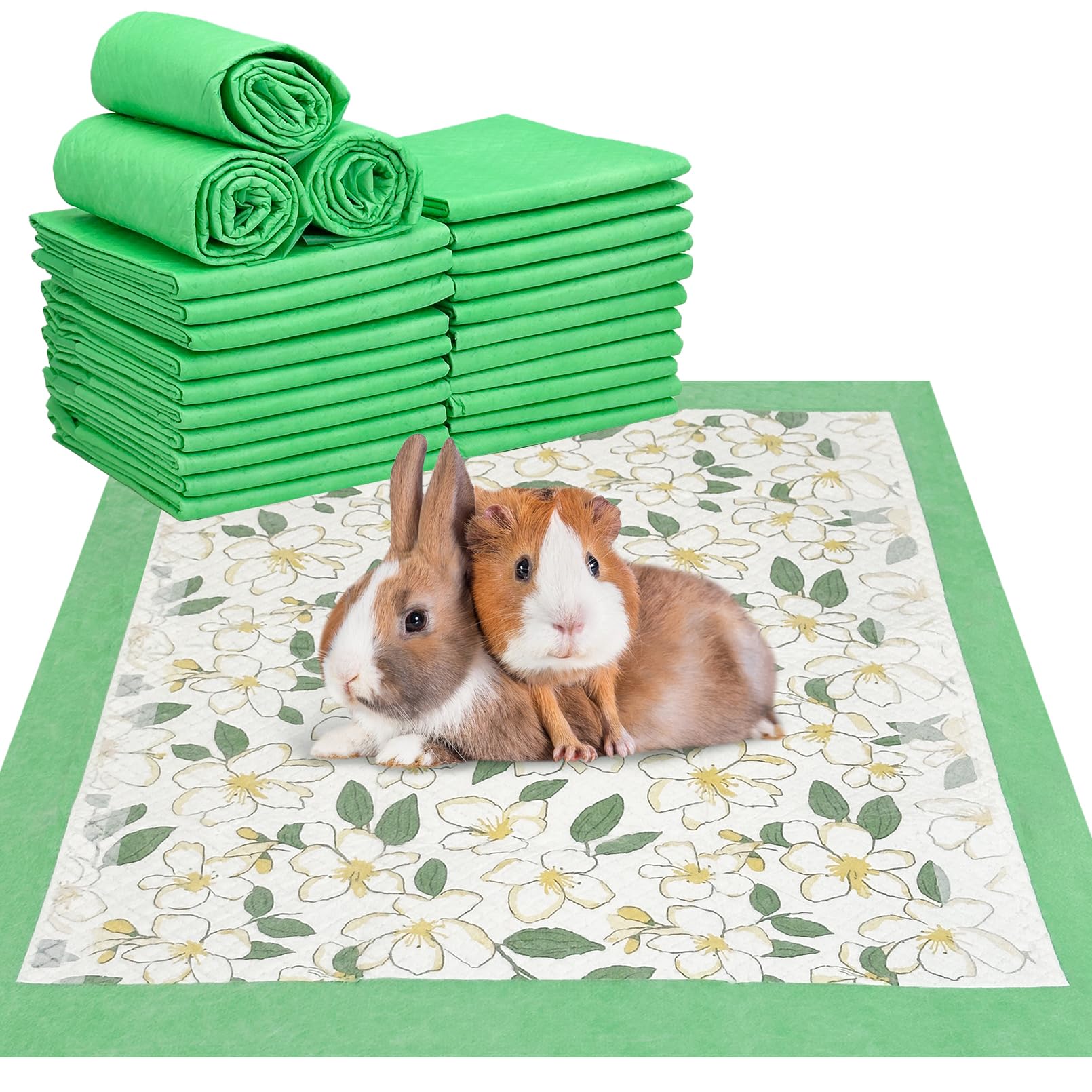 Fhiny 20 PCS Disposable Guinea Pig Cage Liner, 24'' x 36'' Super Absorbent Rabbit Pee Pads Odor Control Small Pet Cage Bedding A
