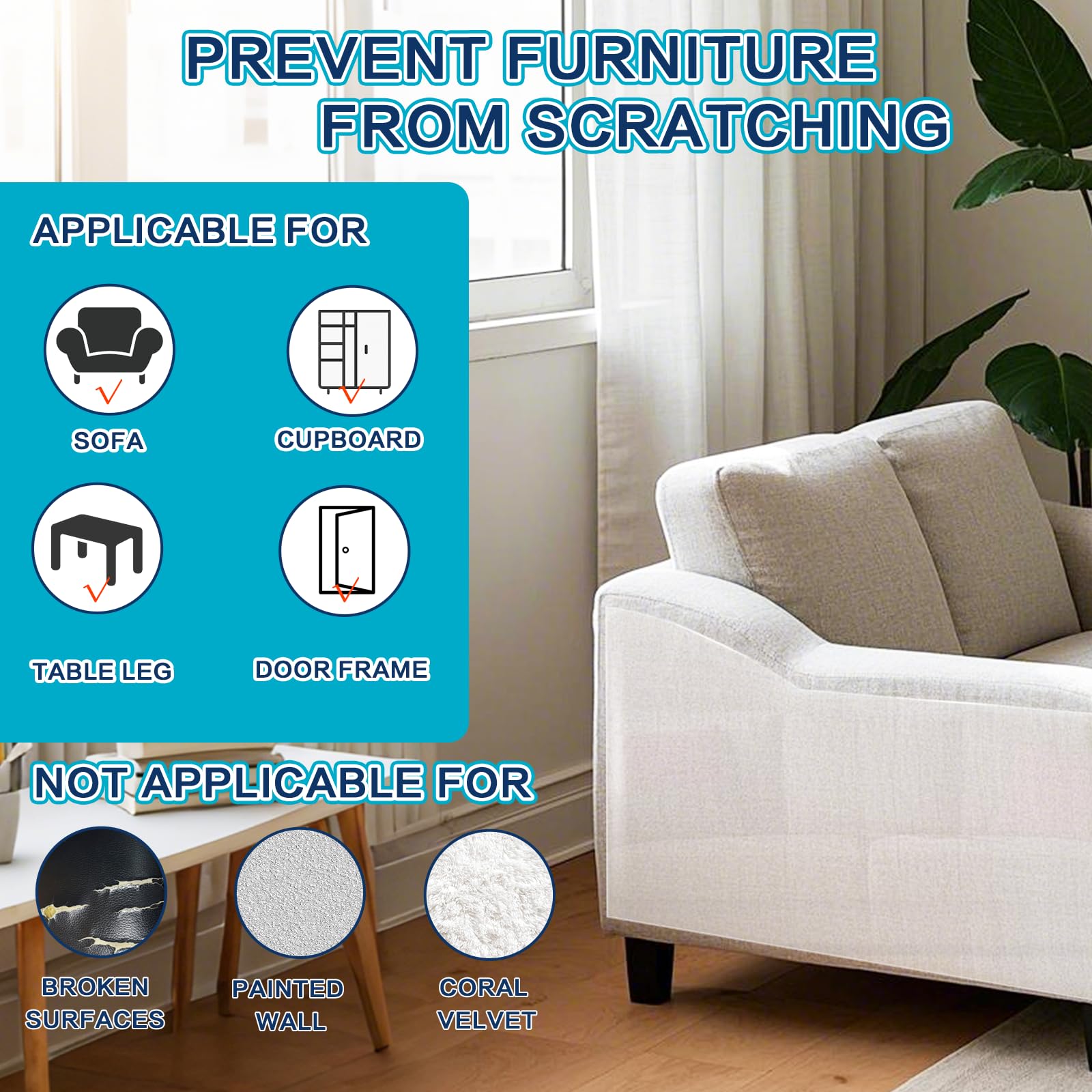 Thicken Vinyl Anti Cat Scratch Furniture Protector,165 X 12.4 Cat Scratch Deterrent For Furniture, Single Side Couch Protector F