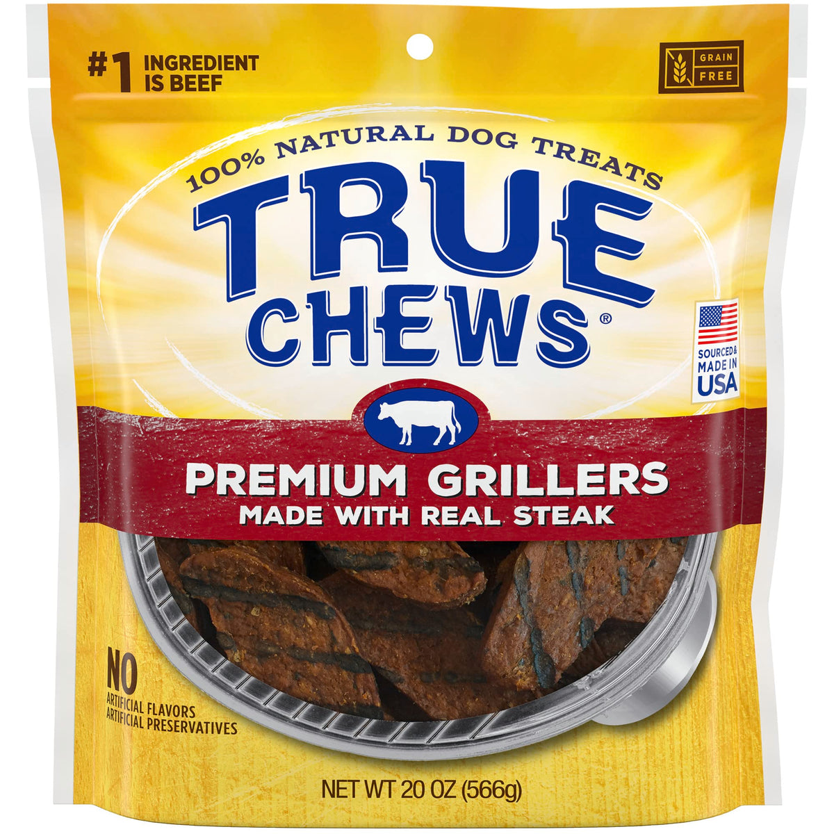 Blue Buffalo True Chews Premium Grillers Natural Dog Treats, Steak 20 Oz Bag