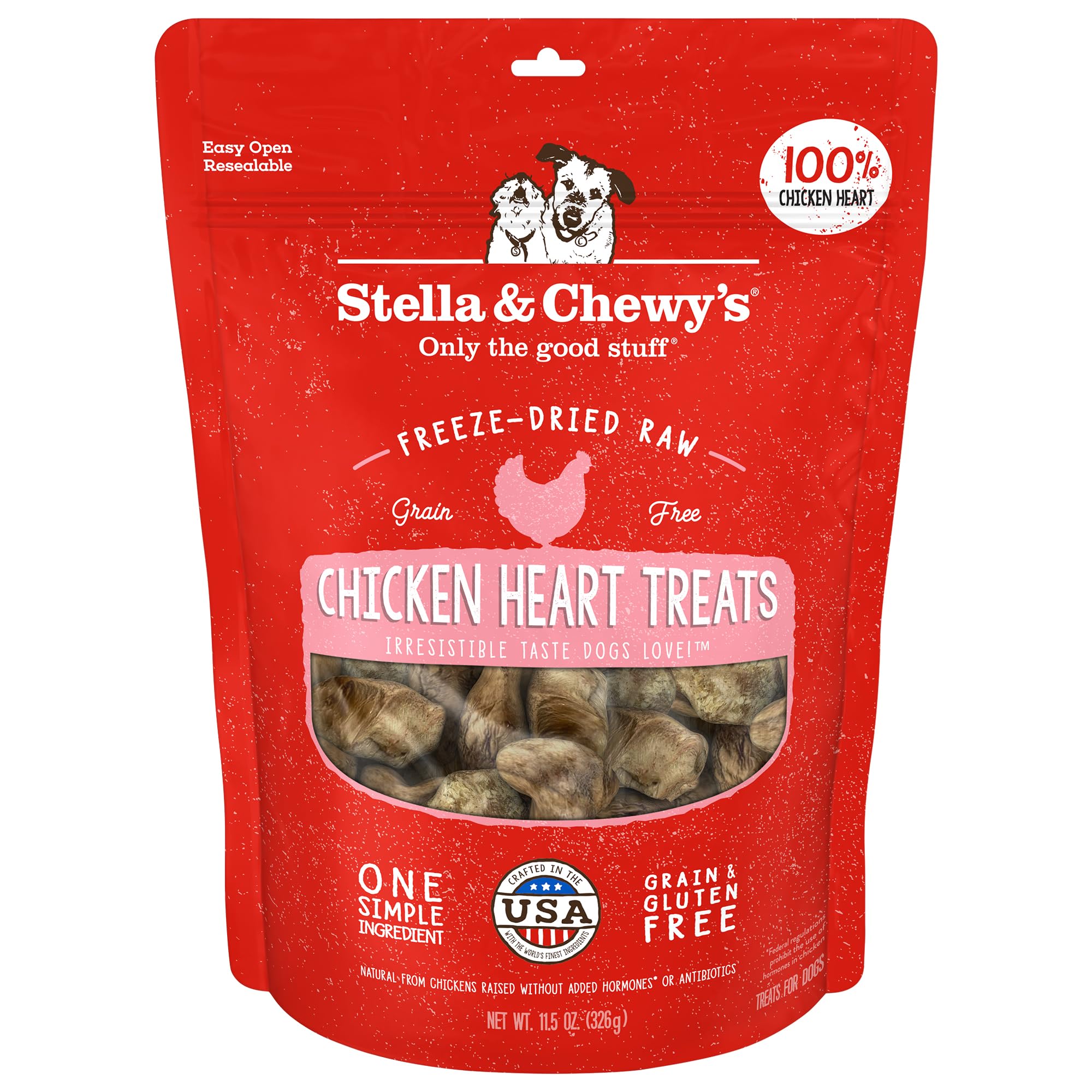 Stella & Chewys Freeze-Dried Raw Single Ingredient Chicken Hearts Dog Treats, 11.5 oz. Bag