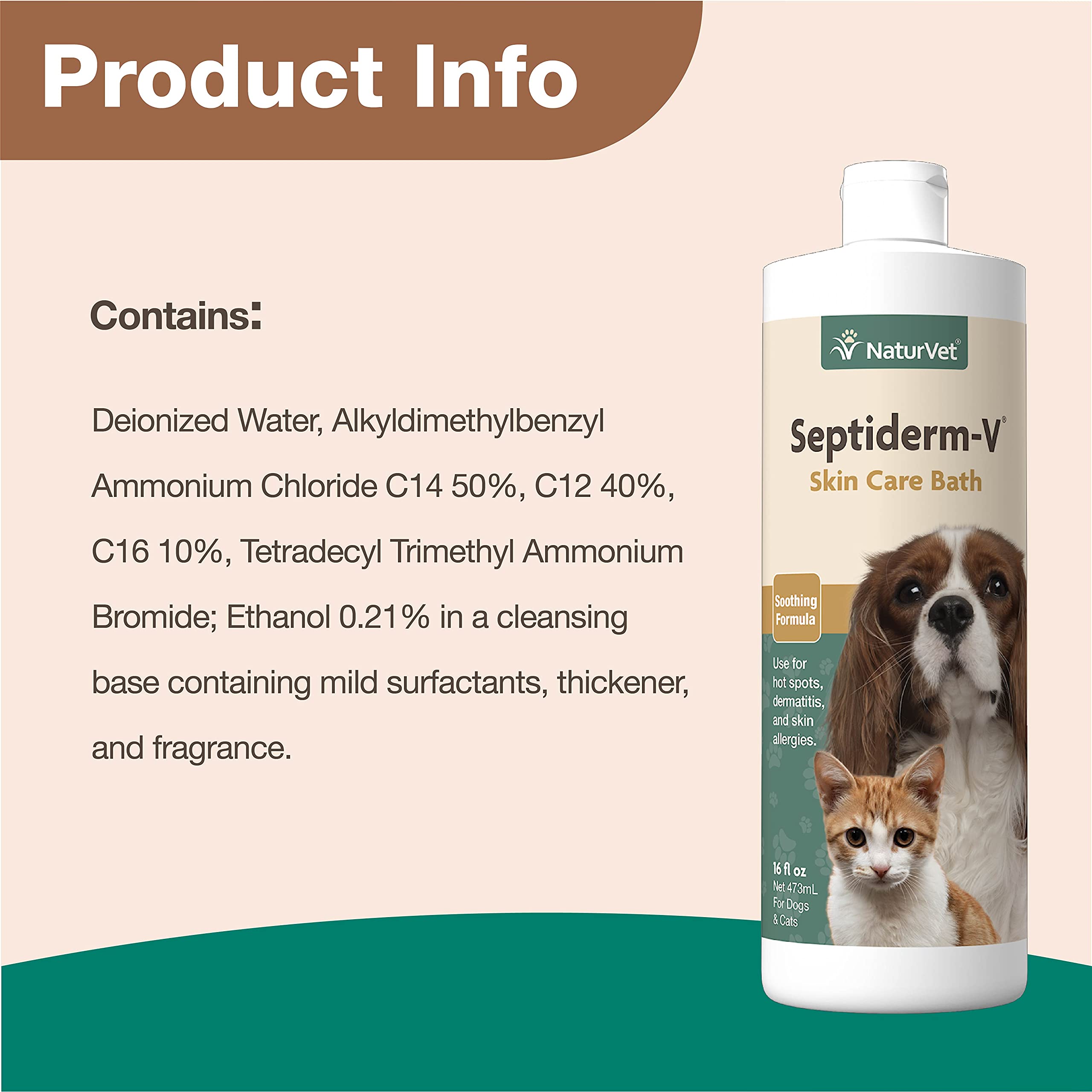 Naturvet Septiderm-V Skin Care Bath Wash For Dogs & Cats – Pet Health, Dog Skin, Itching, Hot Spots – Pet Shampoo, Grooming Aid – 16 Oz.