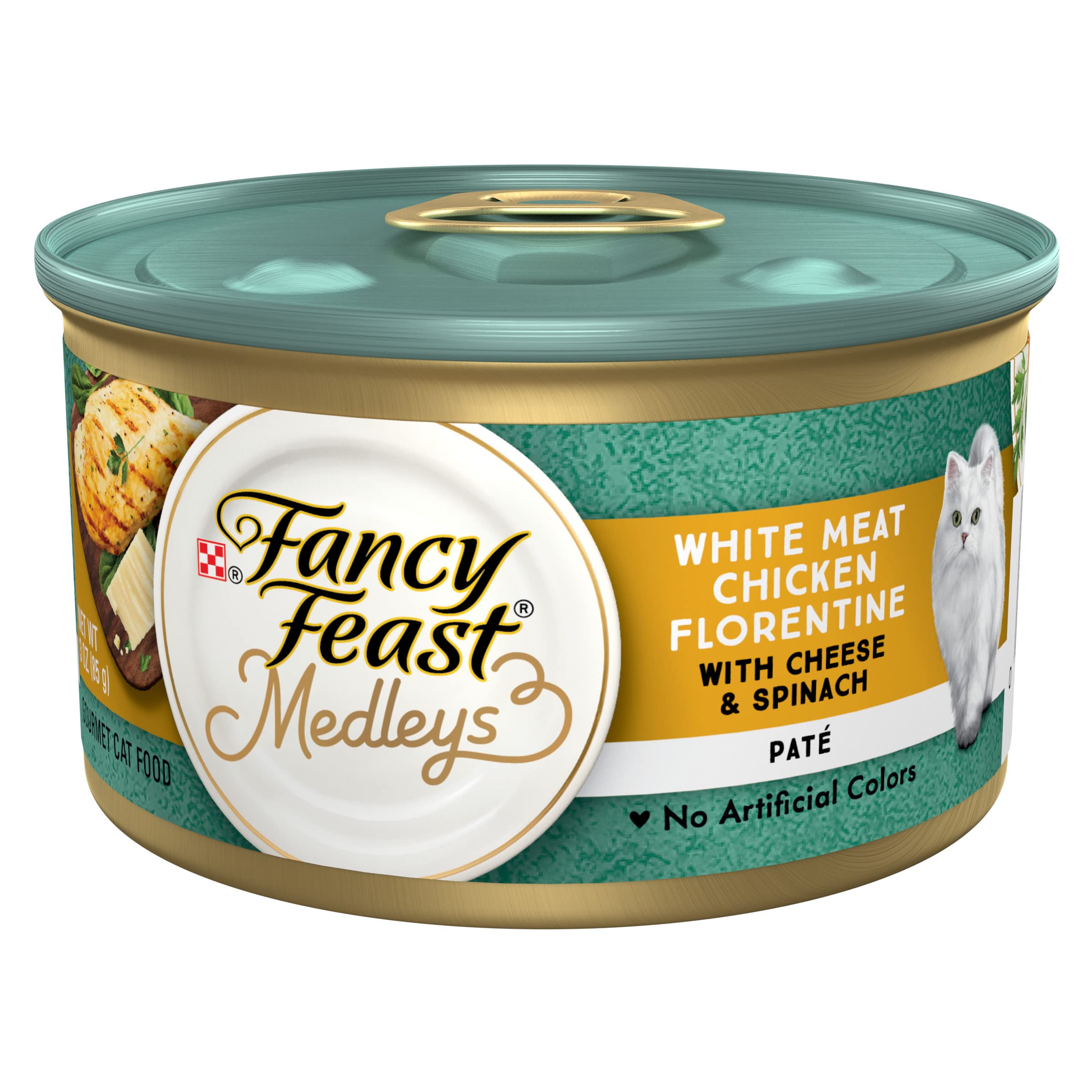 Purina Fancy Feast Pate Wet Cat Food, Medleys White Meat Chicken Florentine With Cheese & Garden Greens - (Pack of 24) 3 oz. Can