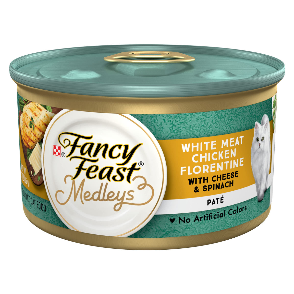 Purina Fancy Feast Pate Wet Cat Food, Medleys White Meat Chicken Florentine With Cheese & Garden Greens - (Pack Of 24) 3 Oz. Cans