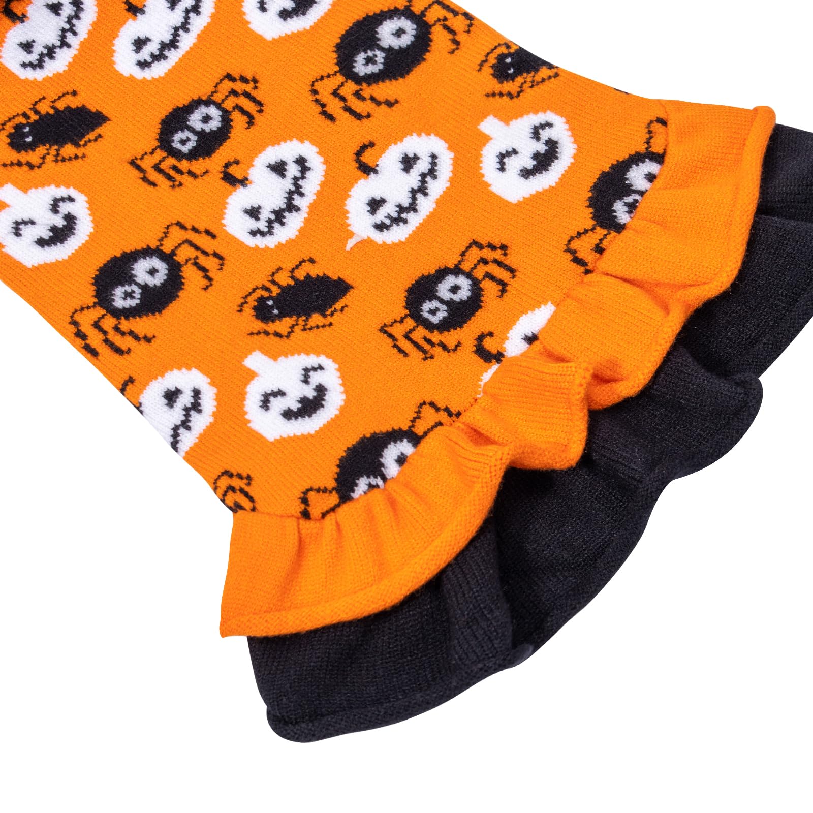 Cutebone Halloween Dog Sweater Dress, Soft And Stretchy Dog Clothes For Small Medium Dogs Girl, Pumpkin Spider Puppy Sweater Pullover Ruffle Dress Pet Outfit Cat Apparel