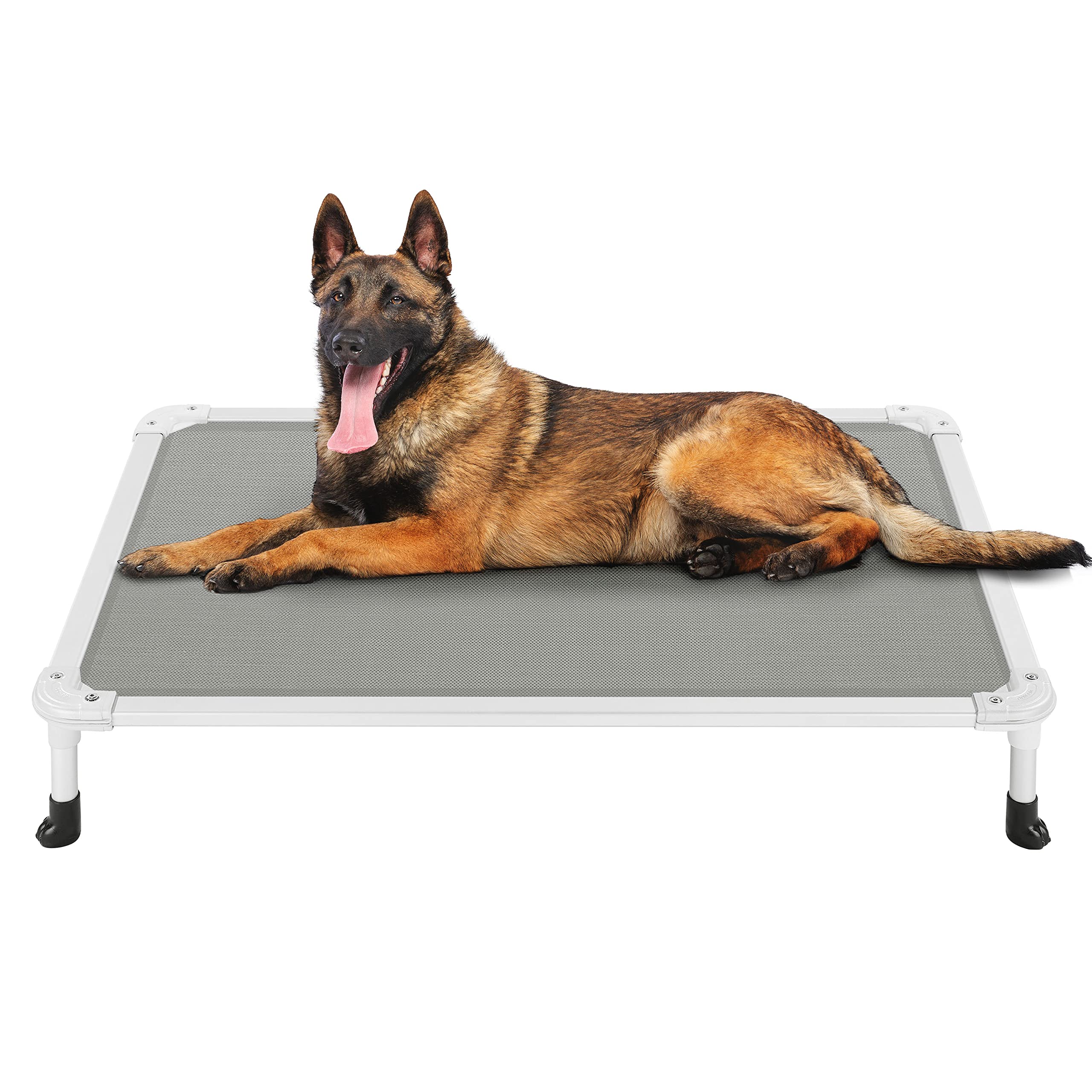 Veehoo Chew Proof Elevated Dog Bed - Cooling Raised Pet Cot - Silver Aluminum Frame And Durable Textilene Mesh Fabric, Unique Designed No-Slip Feet For Indoor Or Outdoor Use, Gray, Large