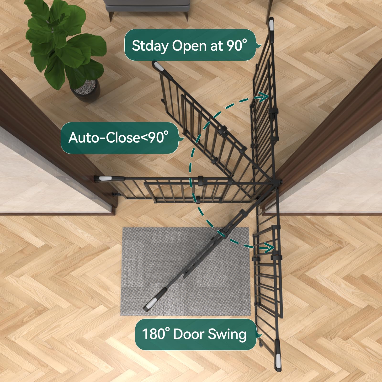 Babelio 26-43' No Bottom Bar Baby Gate For Babies, Elders And Pets, 2-In-1 Hardware Mount Dog Gate For The House, Stairs And Doorways, With Large Walk Thru Door, Black