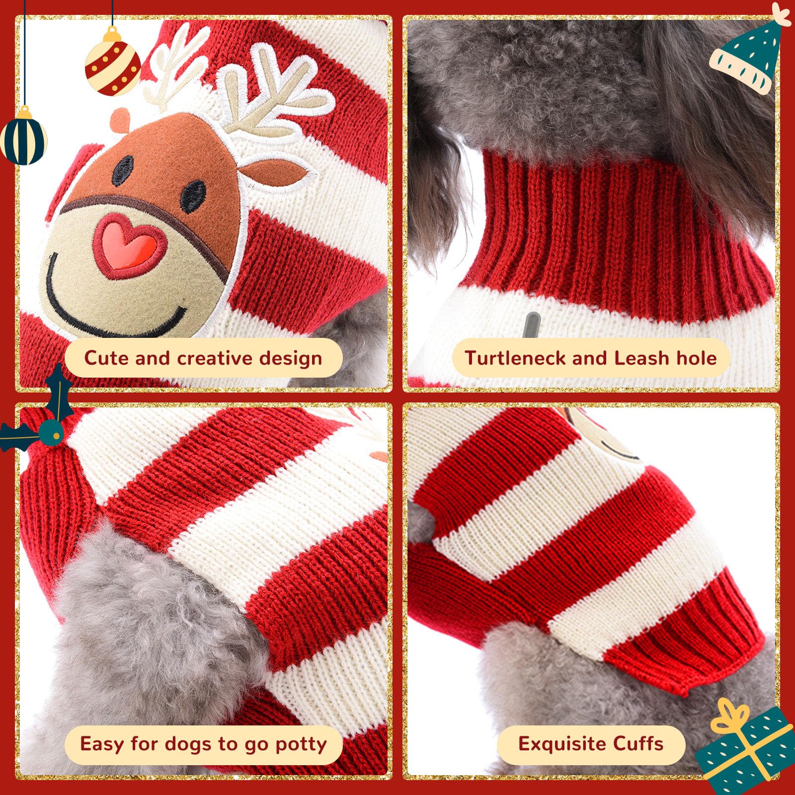 Axiijgl Christmas Sweaters For Dogs & Cats - Reindeer Fleece Sweater With Leash Hole - Winter Clothes For Pets