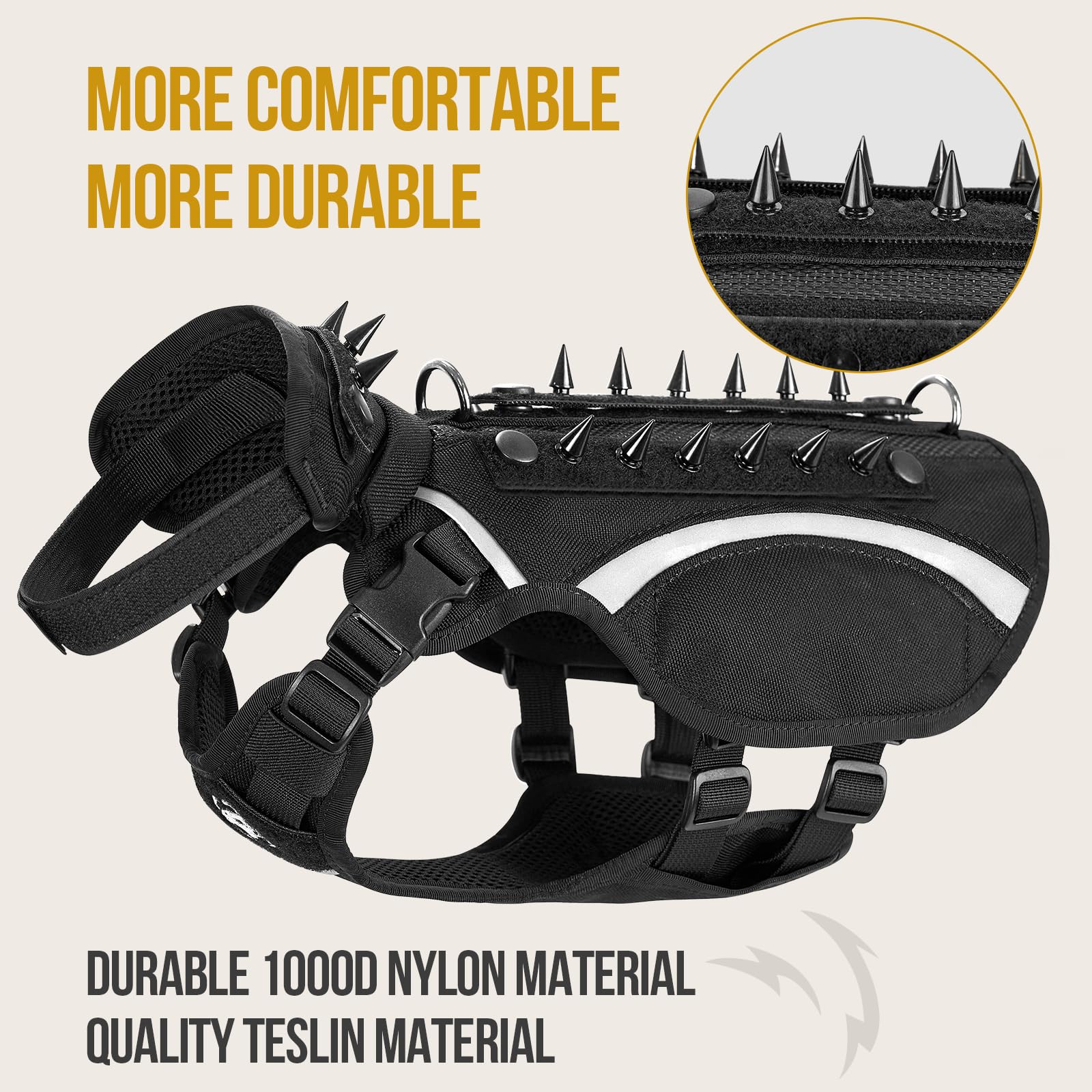 Onetigris Stegosaur Dog Harness With Spikes, Protective Dog Harness With Detachable Collar, Dog Vest With Spikes For Small/Mediu