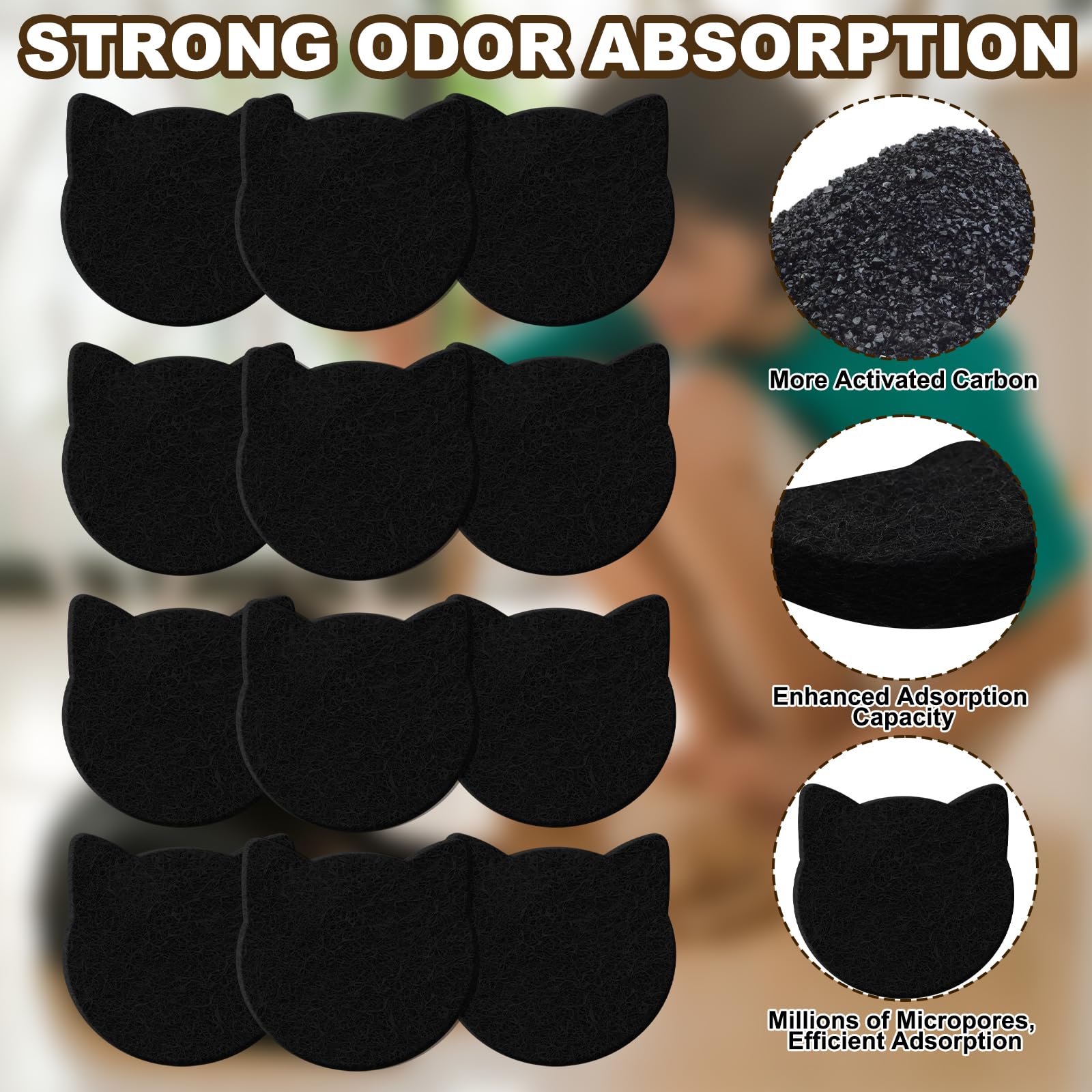 Zhaoyao 12 Pack Cat Litter Box Filter Litter Stick-on Activated Cat Litter Box Filter Compatible with Most Cat Litter Box Univer