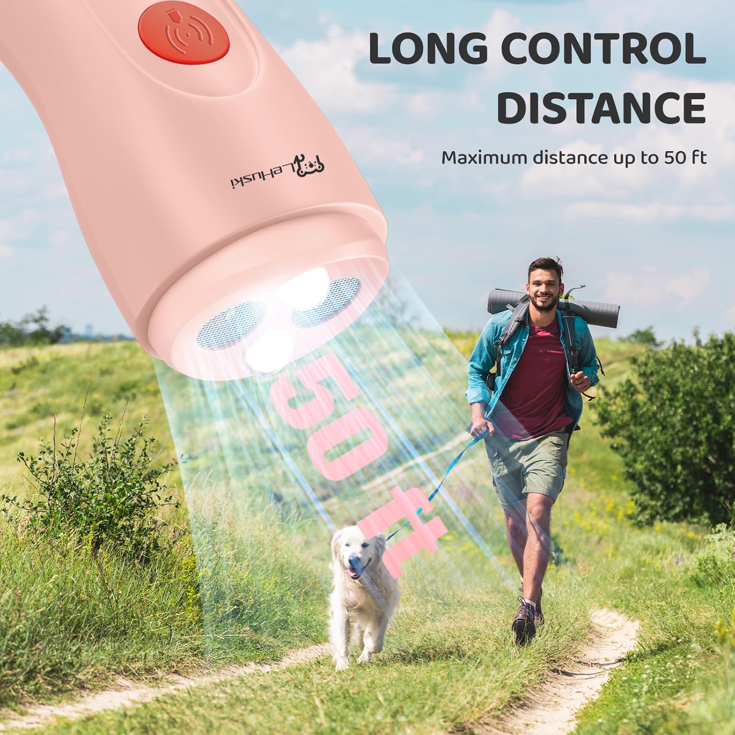 Lehuski Dog Bark Deterrent Device - Rechargeable Ultrasonic Anti Barking Device For Dogs Effective Control Up To 50 Ft Safe And