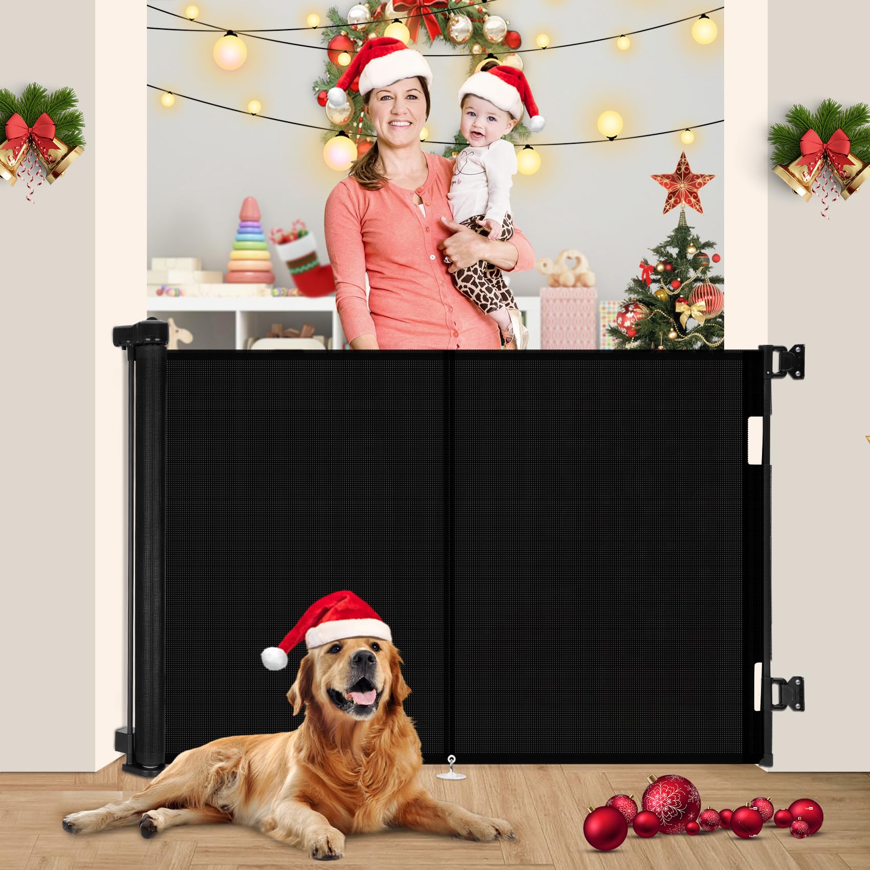 Miumoon Upgrade 59' Retractable Baby Gates With Reinforced Strip Design To Prevent Crawling Through, 42' Tall Retractable Gate For Baby And Pet, 5 Ft Baby Gates For Stairs, Doorways, Hallways(Black)