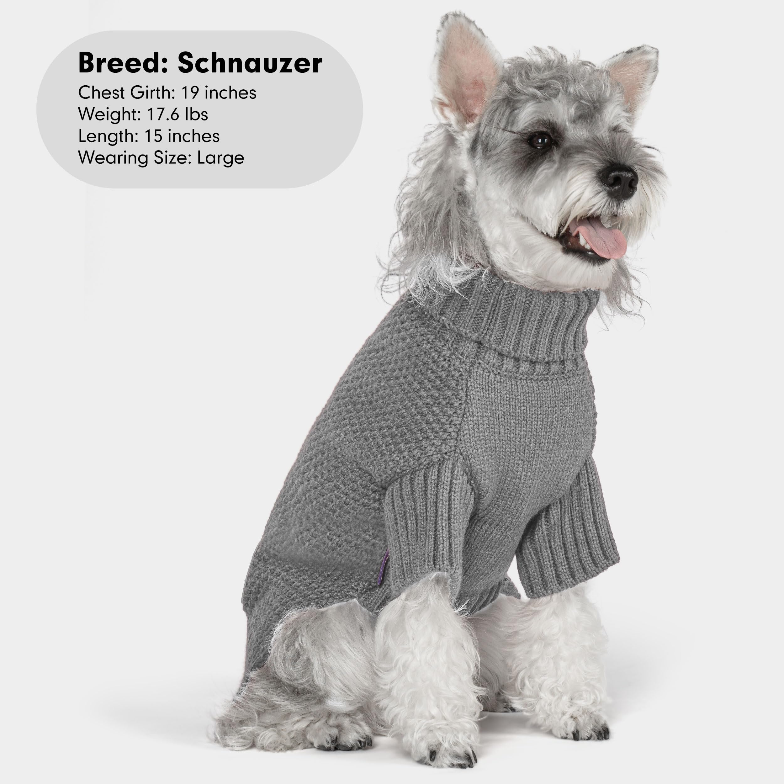cyeollo Turtleneck Dog Sweater Knitted Cable Sweaters with Leash Hole Winter Pet Clothes Pet Small Dog Sweaters, Grey XL